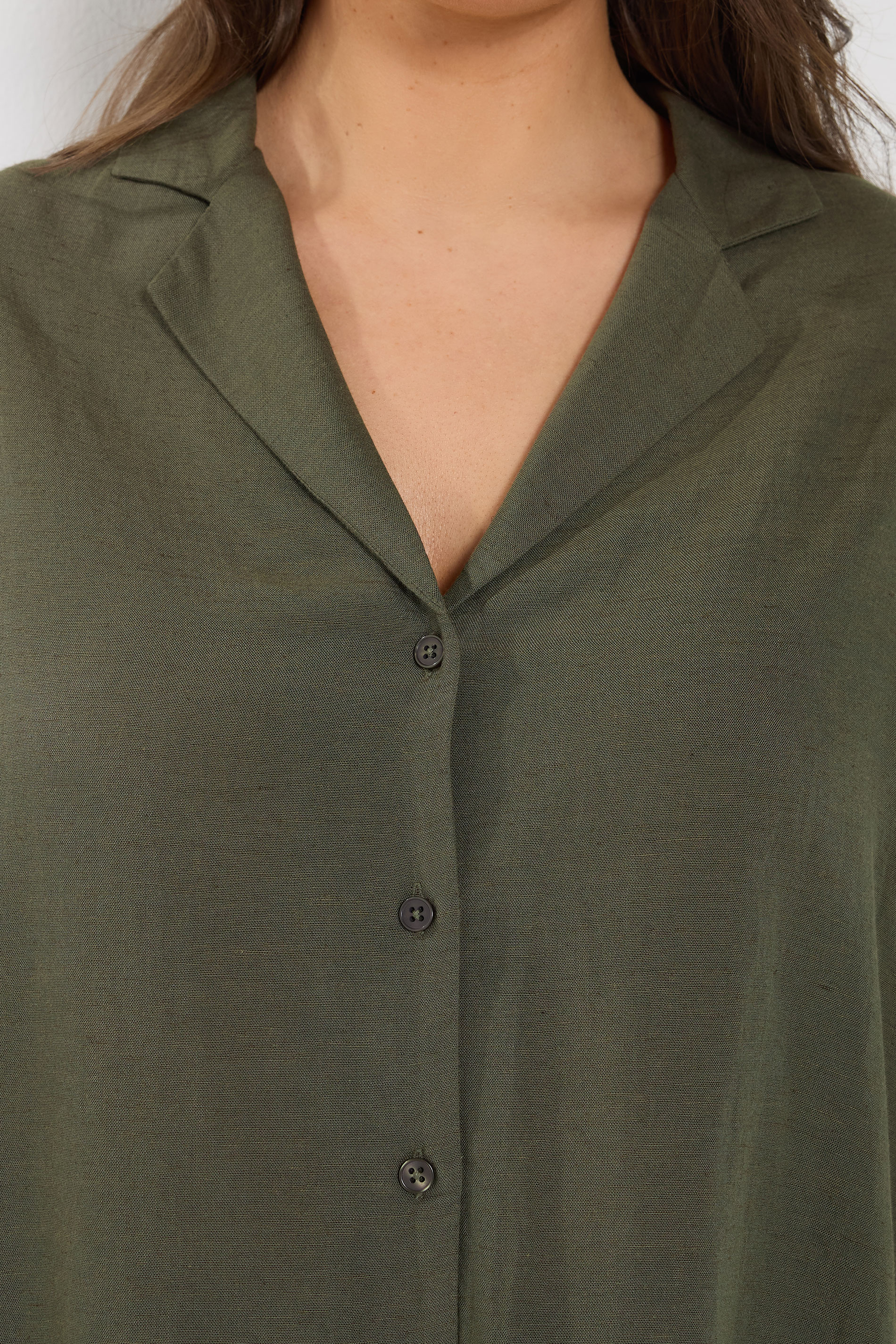 YOURS Plus Size Khaki Green Linen Shirt | Yours Clothing 4
