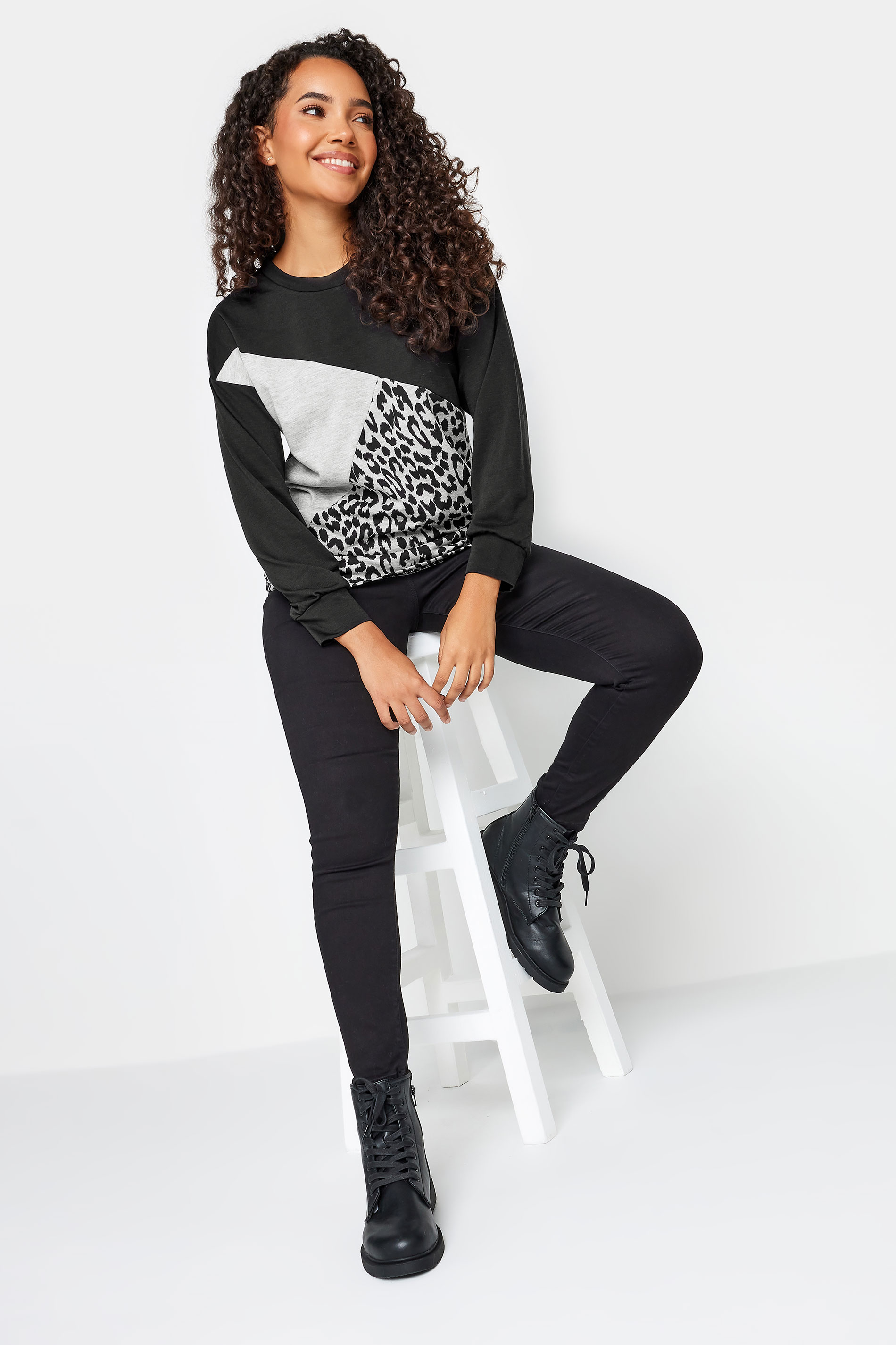 M&Co Grey Animal Print Colourblock Sweatshirt | M&Co 2
