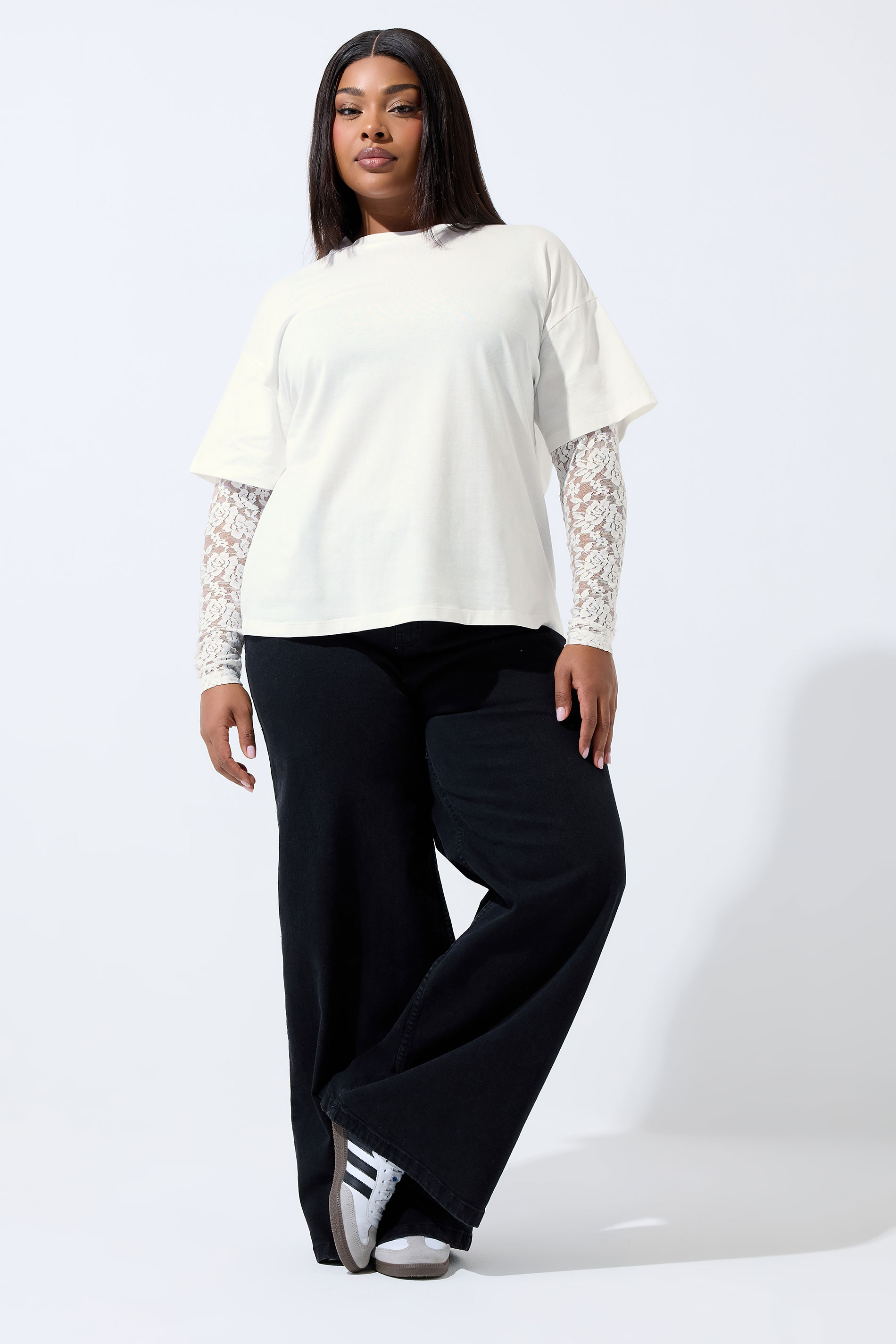 LIMITED COLLECTION Plus Size White Lace Long Sleeve T-Shirt  | Yours Clothing 1