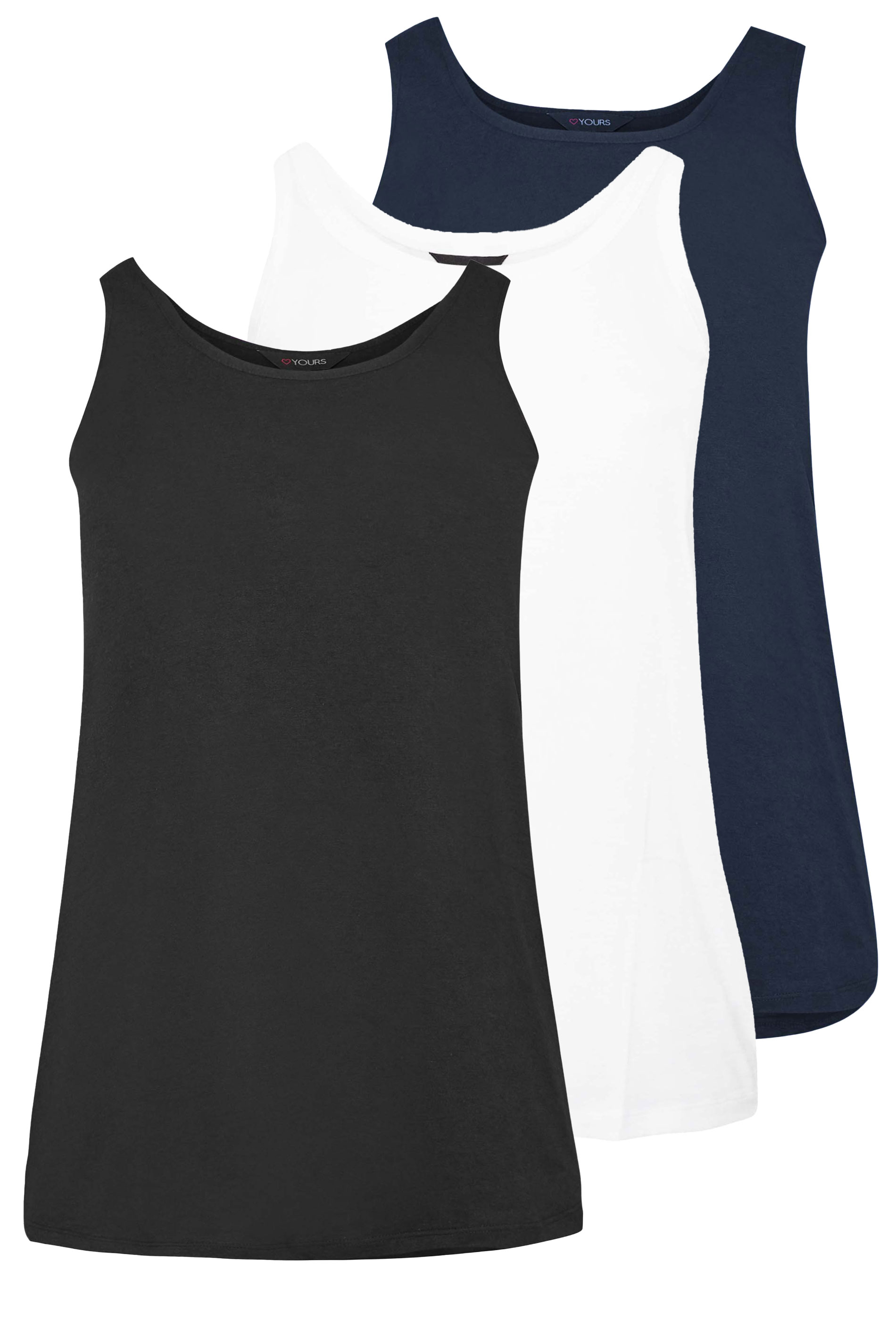 YOURS 3 PACK Curve Navy Blue & Black Core Vest Tops | Yours Clothing 9