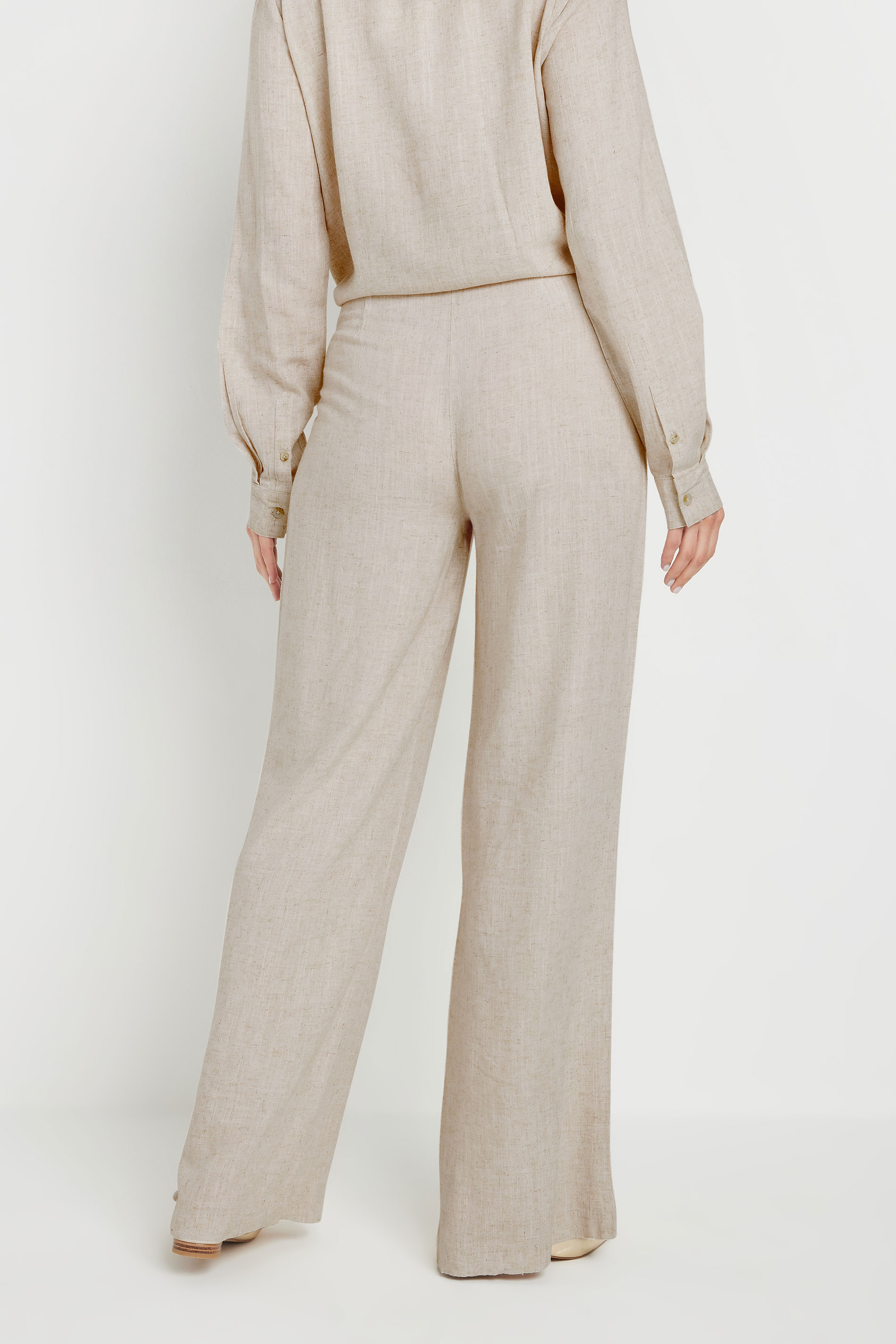LTS Tall Stone Brown Linen Pleated Wide Leg Trousers | Long Tall Sally 4