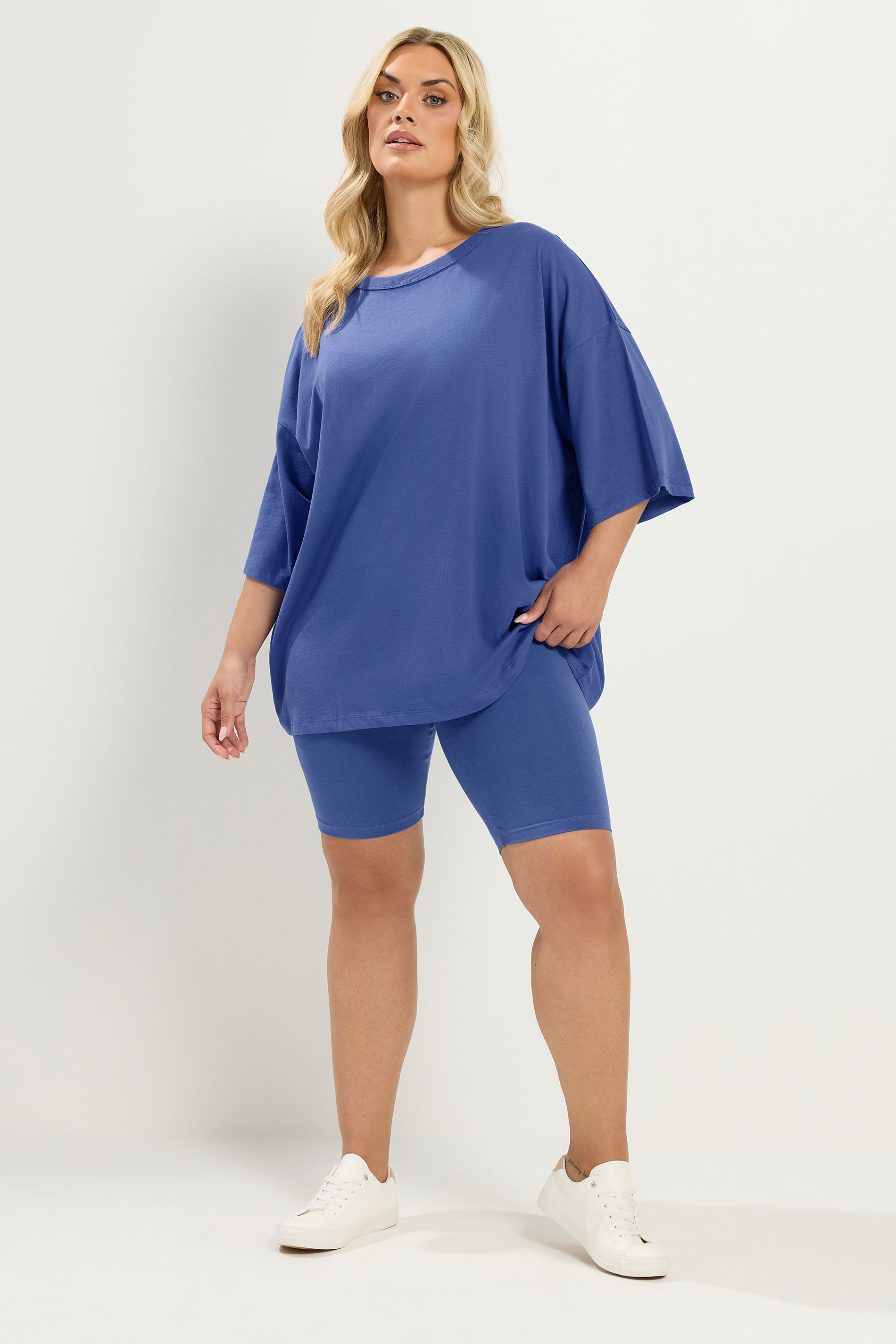 YOURS Plus Size Cobalt Blue Oversized Boxy T-Shirt | Yours Clothing 1