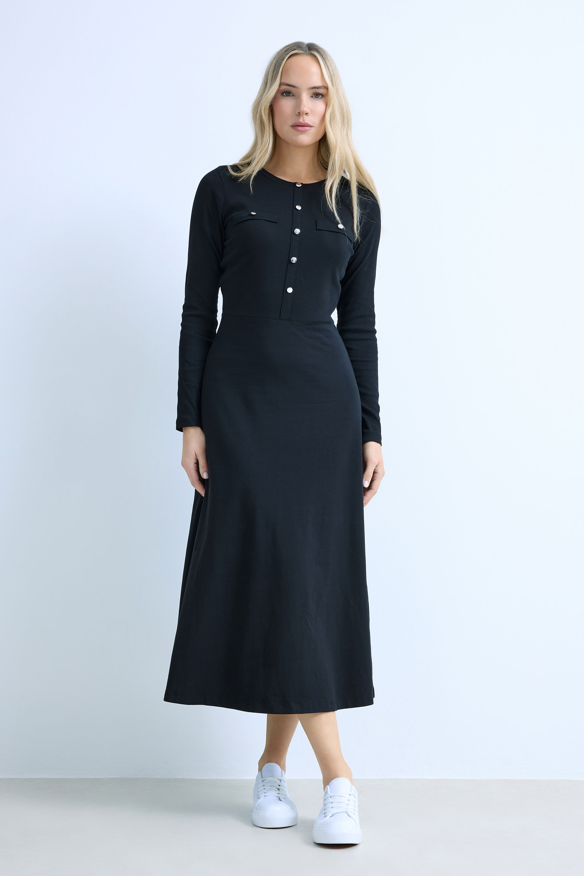 LTS Tall Black Button Detail A-Line Midaxi Dress | Long Tall Sally  3