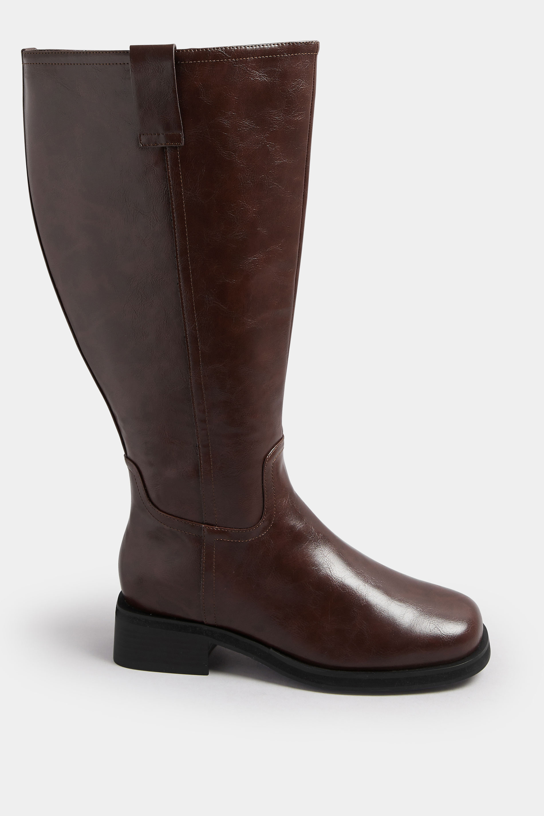 Dark Brown Pull On Knee High Boots In Extra Wide EEE Fit | Yours Clothing 2