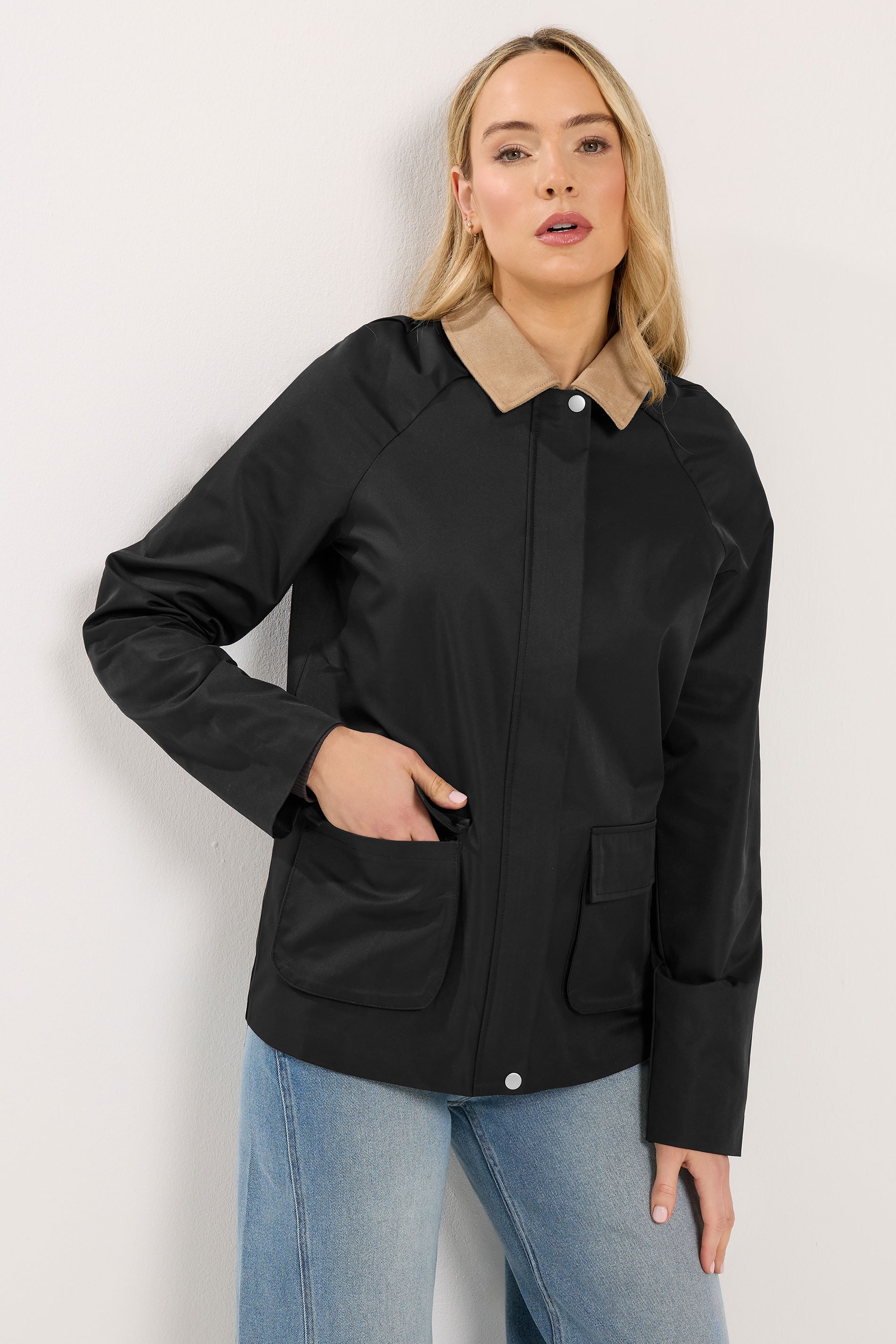 LTS Tall Women's Black Contrast Collar Barn Jacket | Long Tall Sally 1