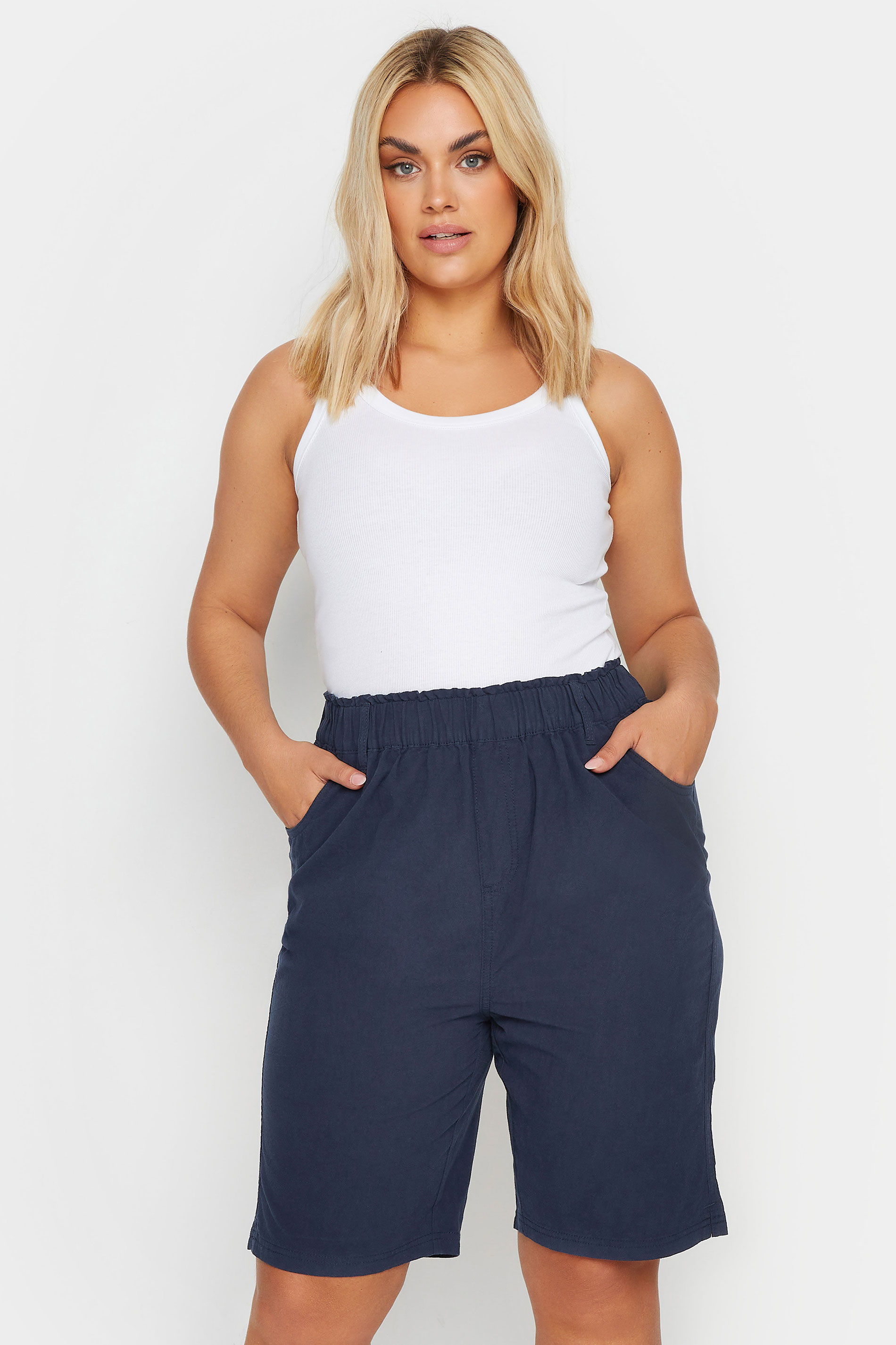 YOURSET 2 PACK Plus Size Black & Navy Blue Cool Cotton Shorts | Yours Clothing 2