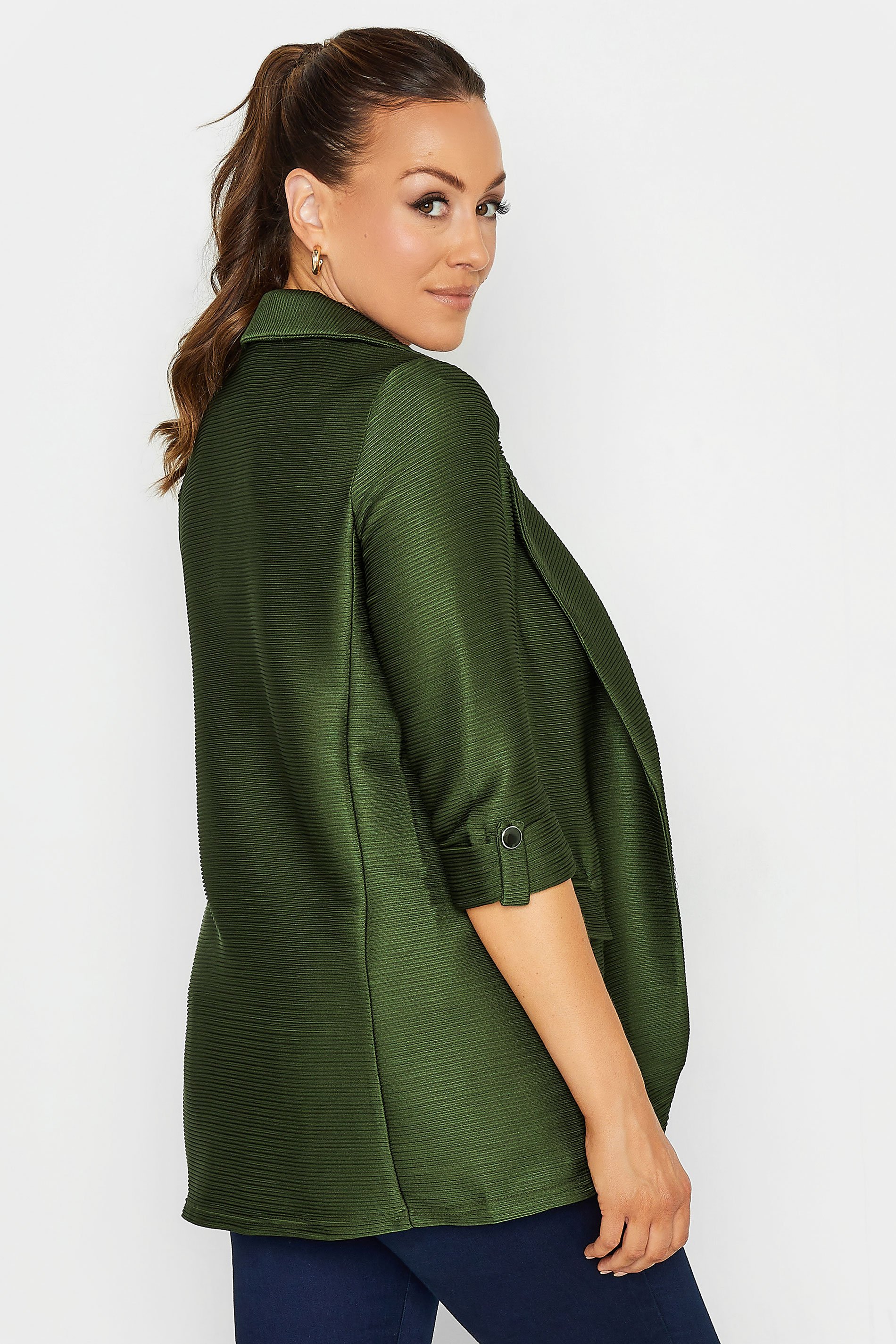 M&Co Khaki Green Textured Blazer | M&Co 3