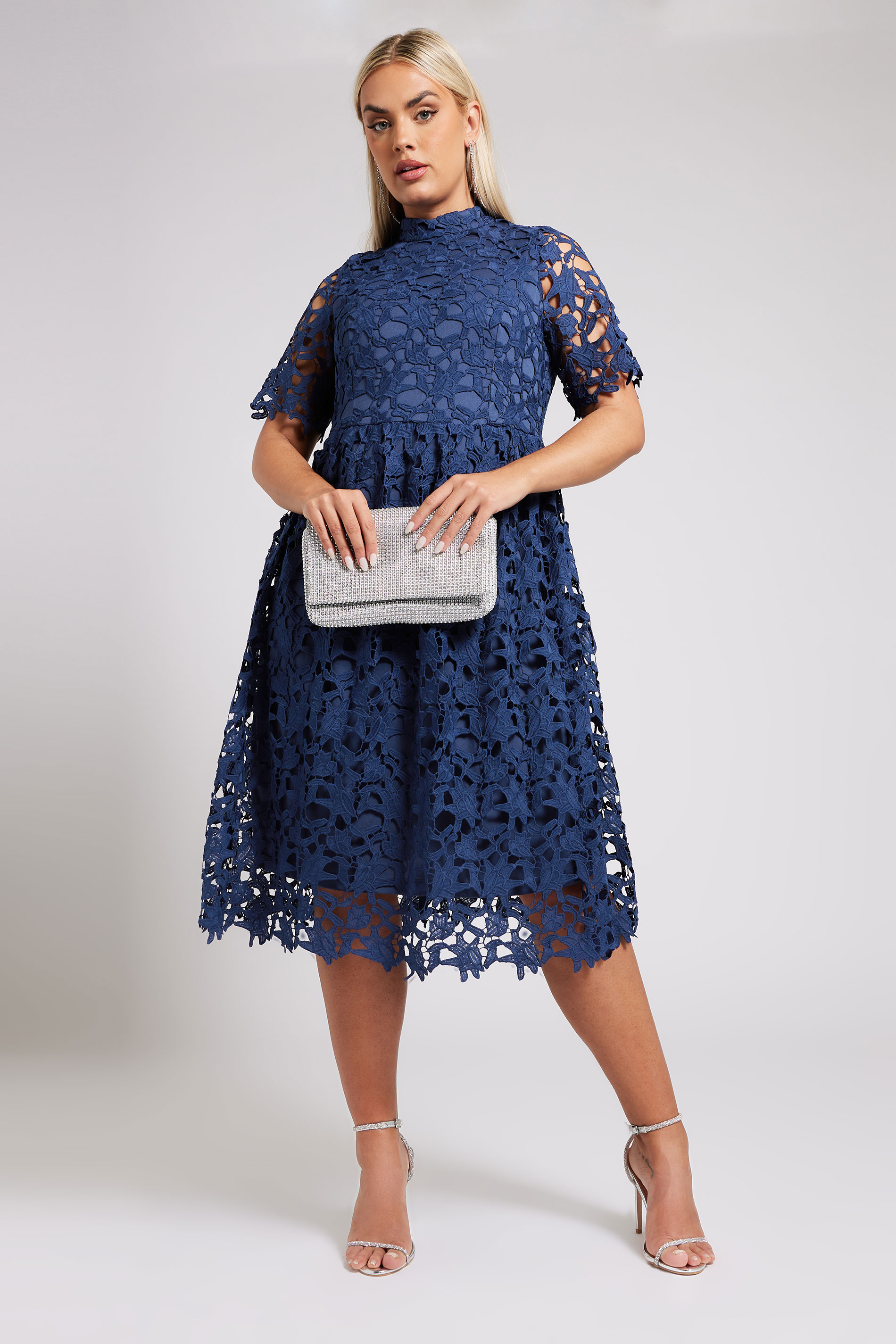 YOURS LONDON Plus Size Blue Crochet Lace Midi Dress | Yours Clothing 3