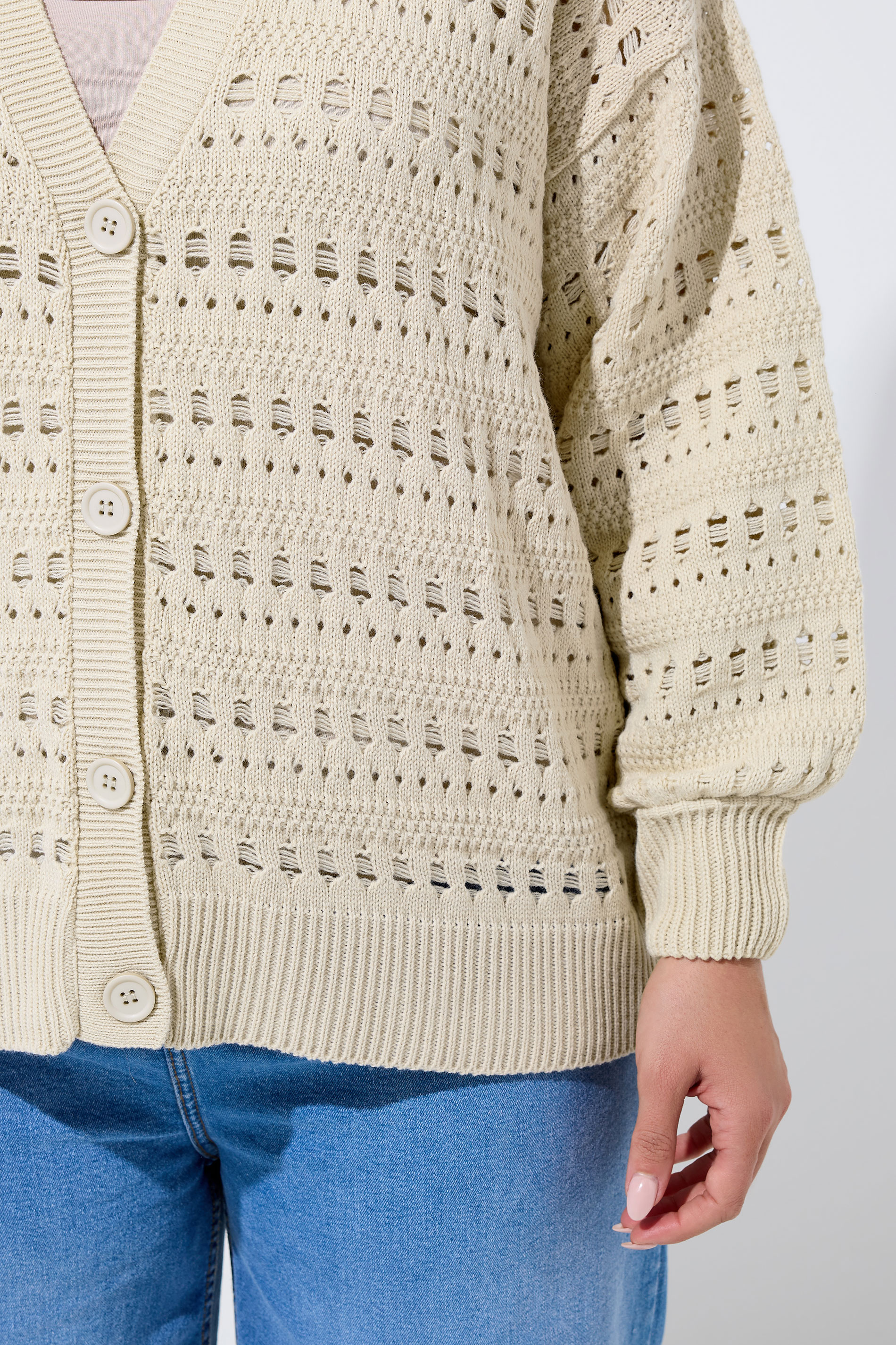 LIMITED COLLECTION Plus Size Cream Crochet Balloon Sleeve Cardigan | Yours Clothing 4
