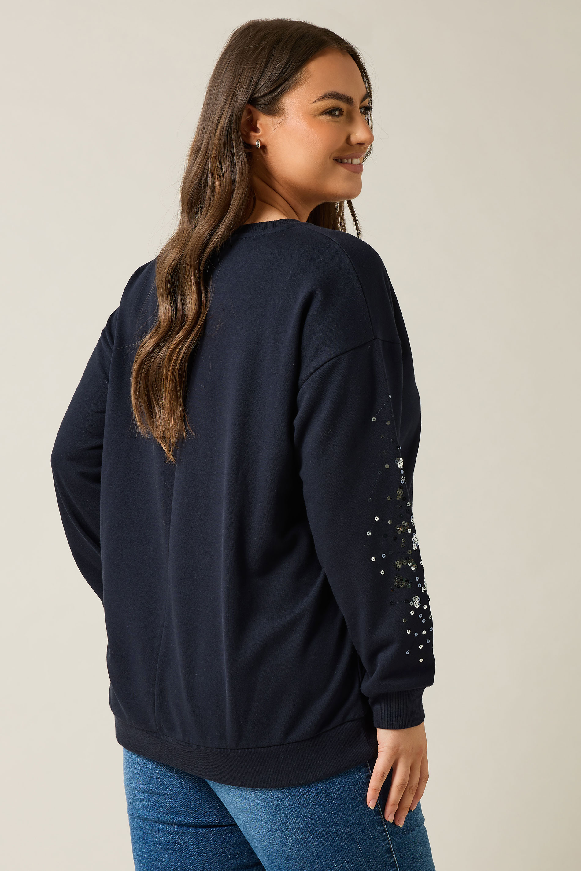 EVANS Plus Size Navy Blue Leopard Sequin Embellished Sweatshirt | Evans 4