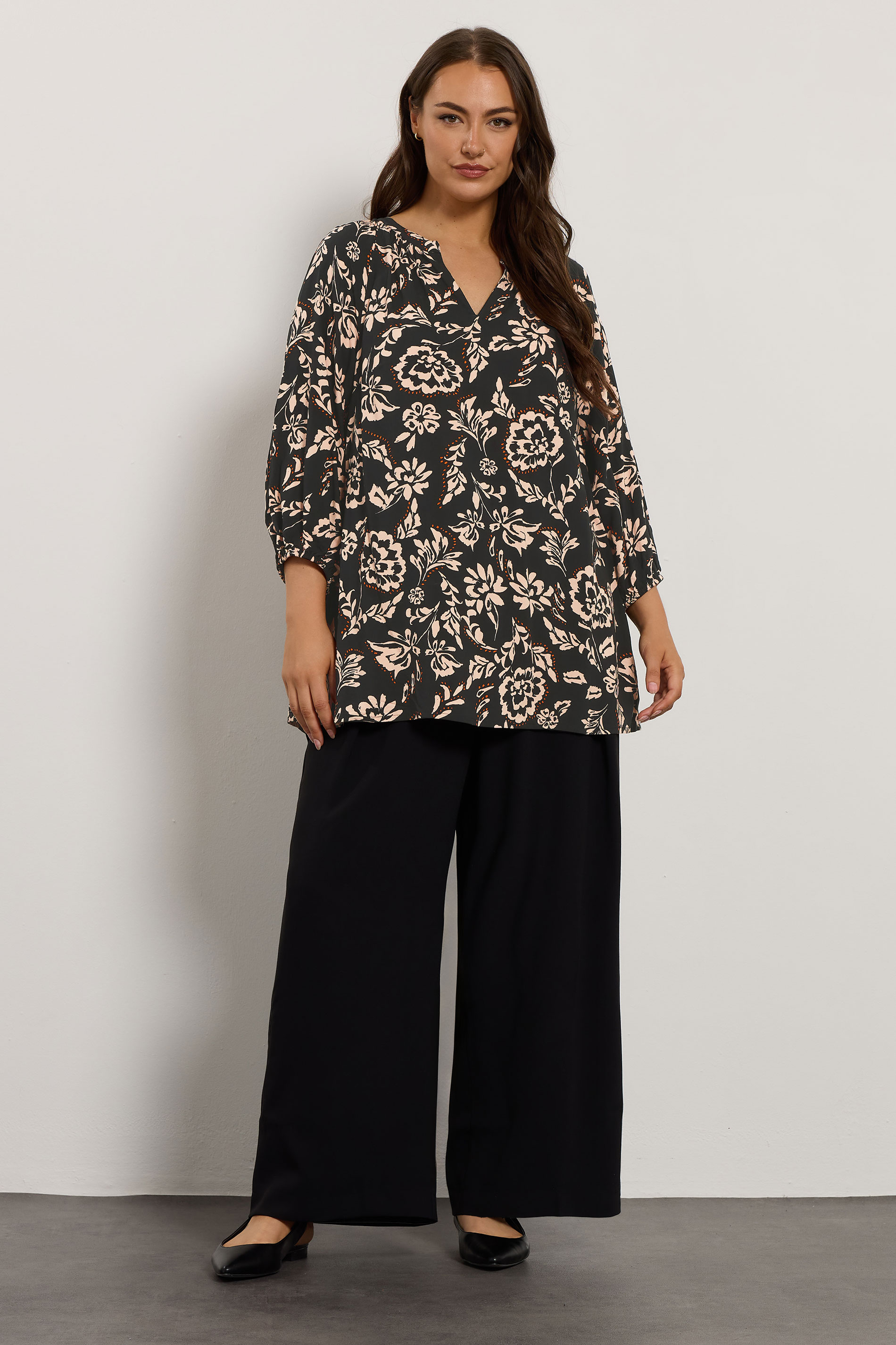 EVANS Plus Size Black Floral Notch Neck Blouse | Evans 1