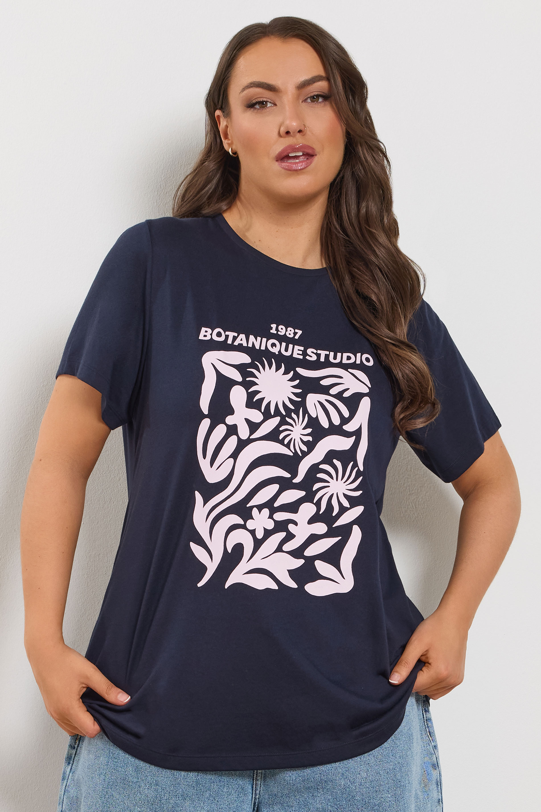 YOURS Plus Size Navy Blue 'Botanique Studios' Graphic T-Shirt | Yours Clothing 3