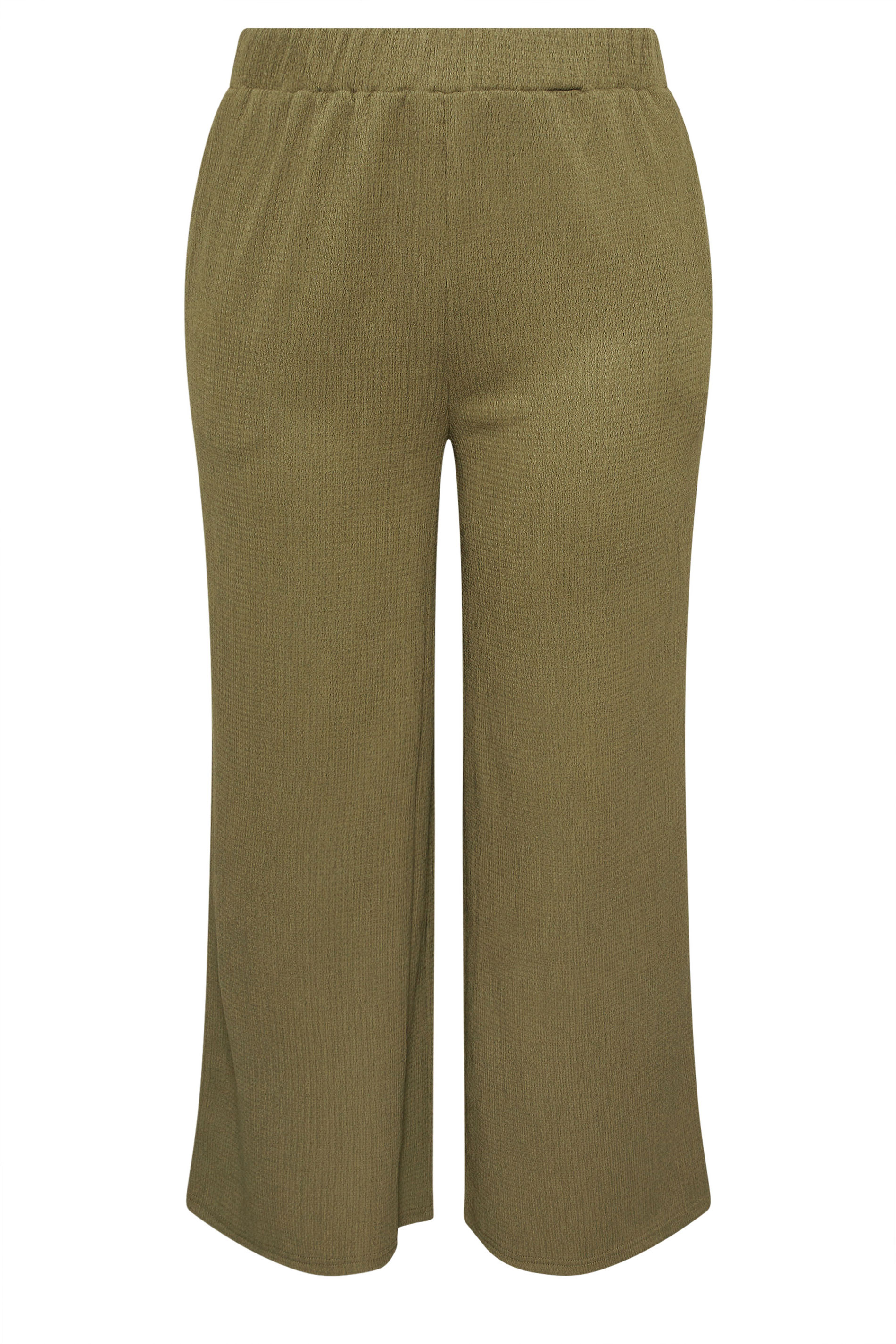 YOURS Plus Size Khaki Green Elasticated Waist Textured Trousers | Yours Clothing 5