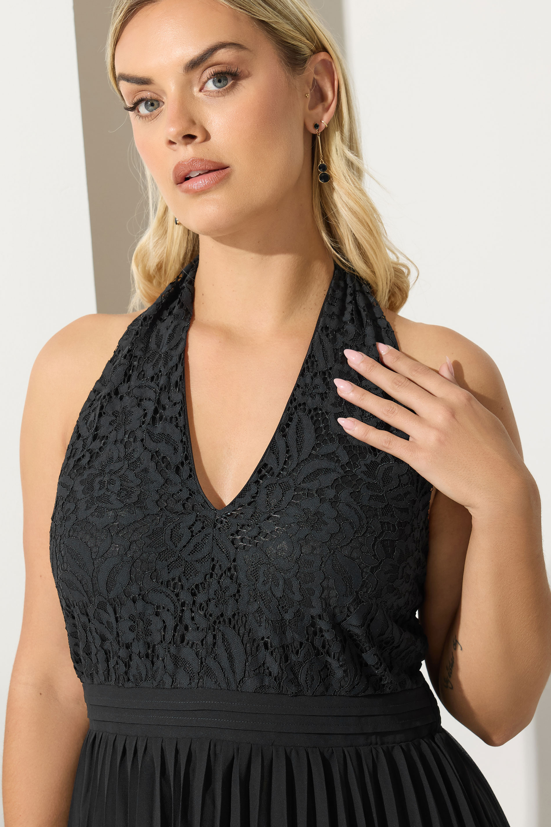 YOURS LONDON Plus Size Black Lace Halterneck Maxi Dress | Yours Clothing  2