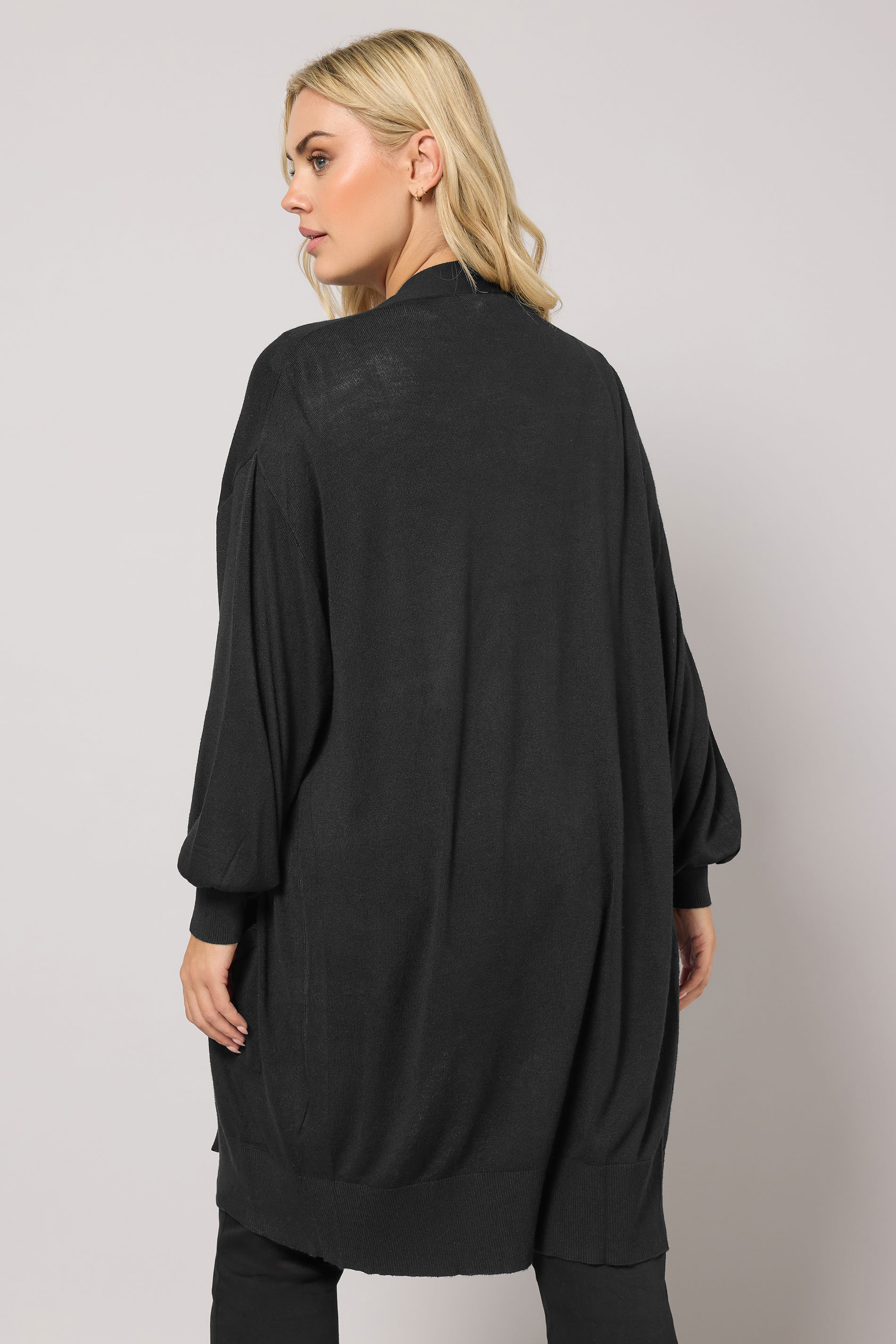 Plus Size Curve Black Balloon Sleeve Fine Knit Cardigan | Yours Clothing 2