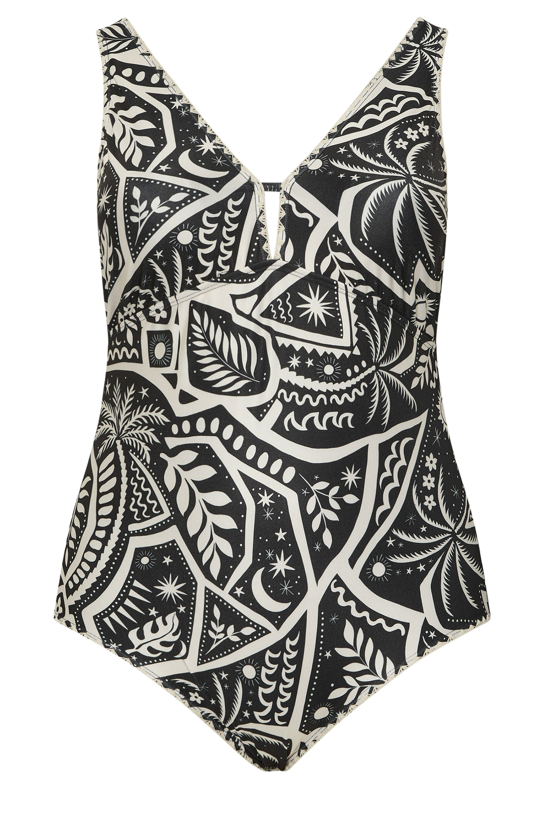 YOURS Plus Size Black Postcard Blanket Stitch Plunge Swimsuit | Yours Clothing 5