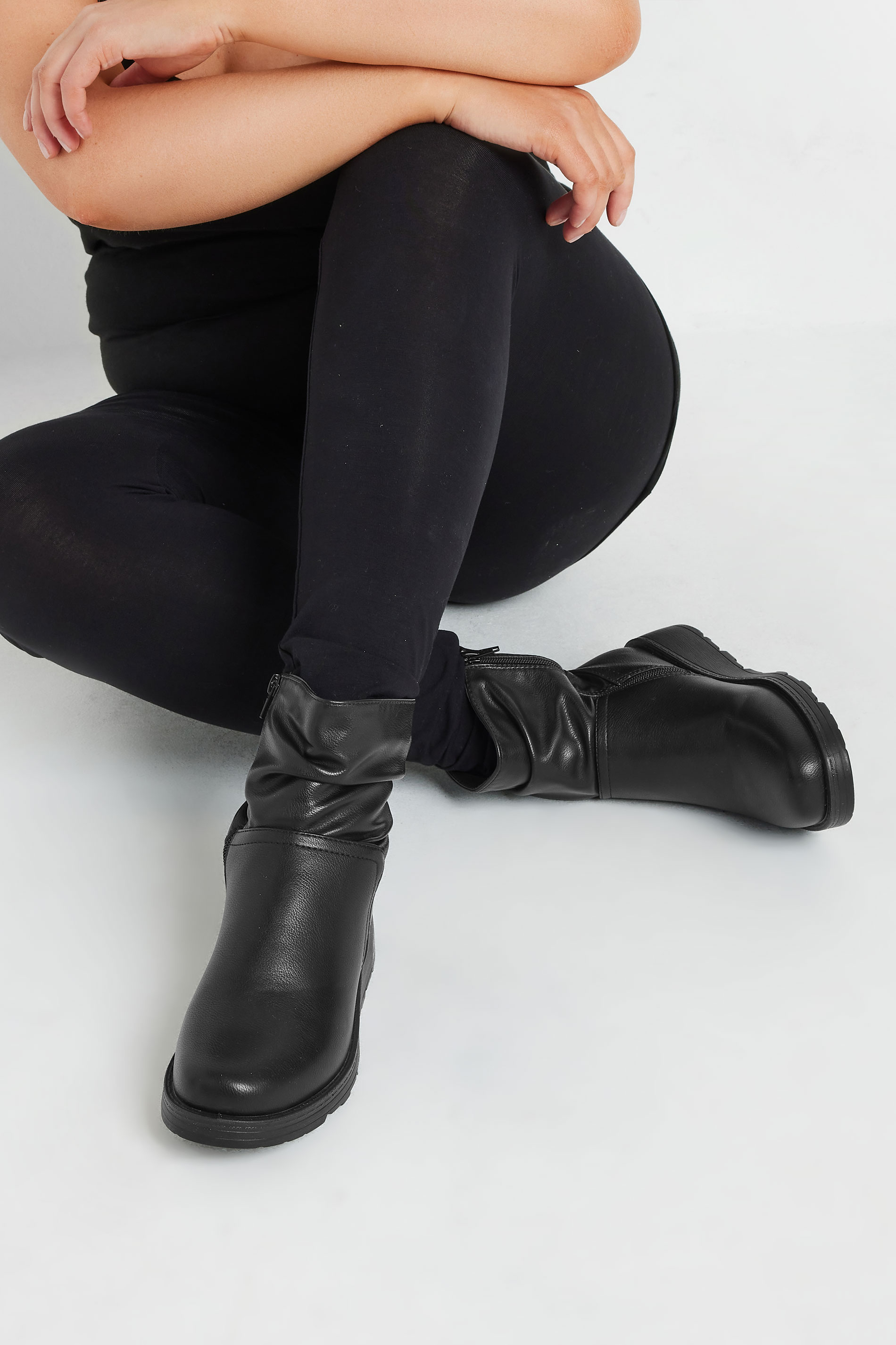 Women's Black Yours Faux Leather Slouch Wedge Boots In Extra Wide Eee Fit Size 6Eee