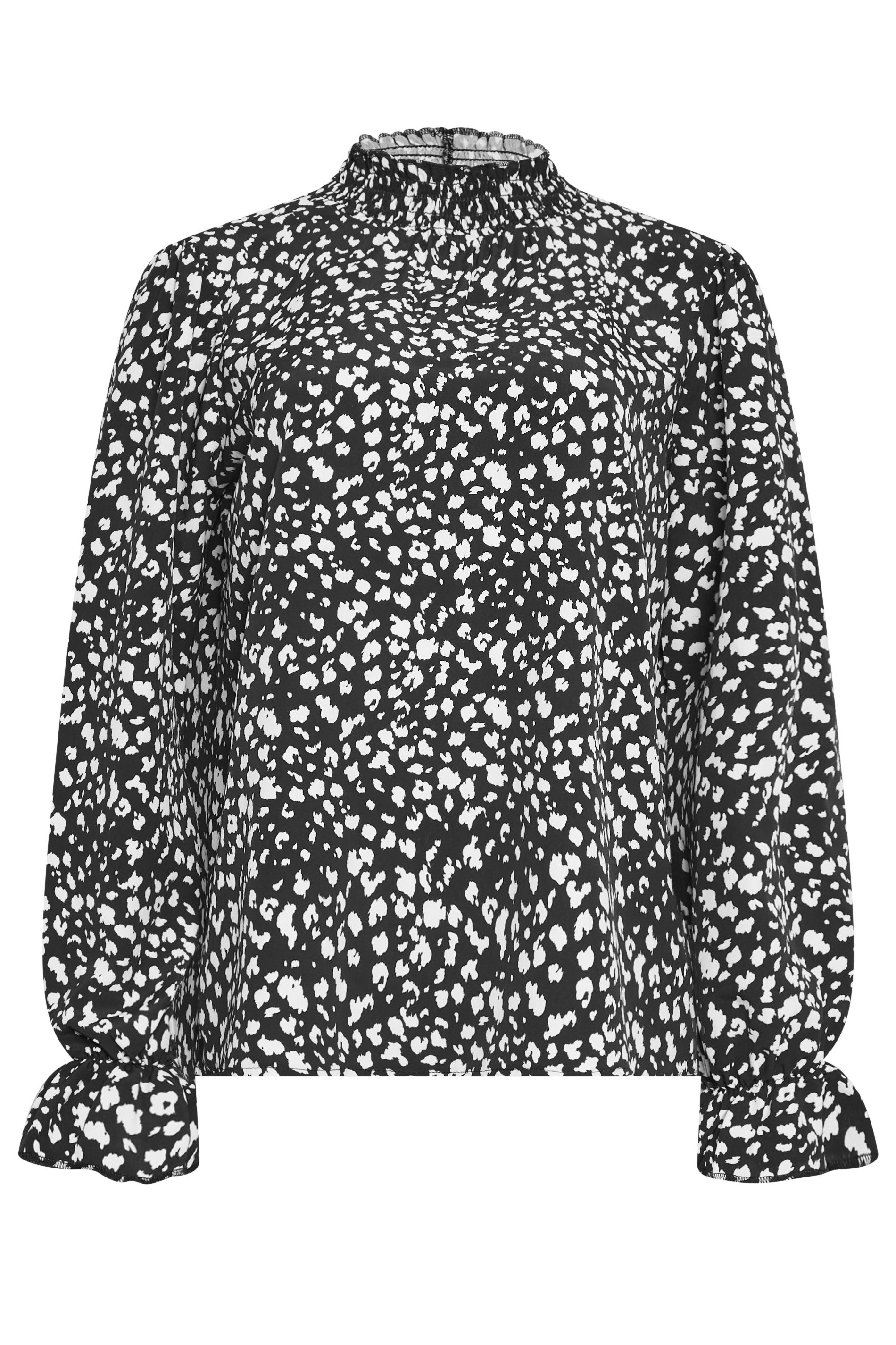 M&Co Black Animal Print Shirred High Neck Blouse | M&Co