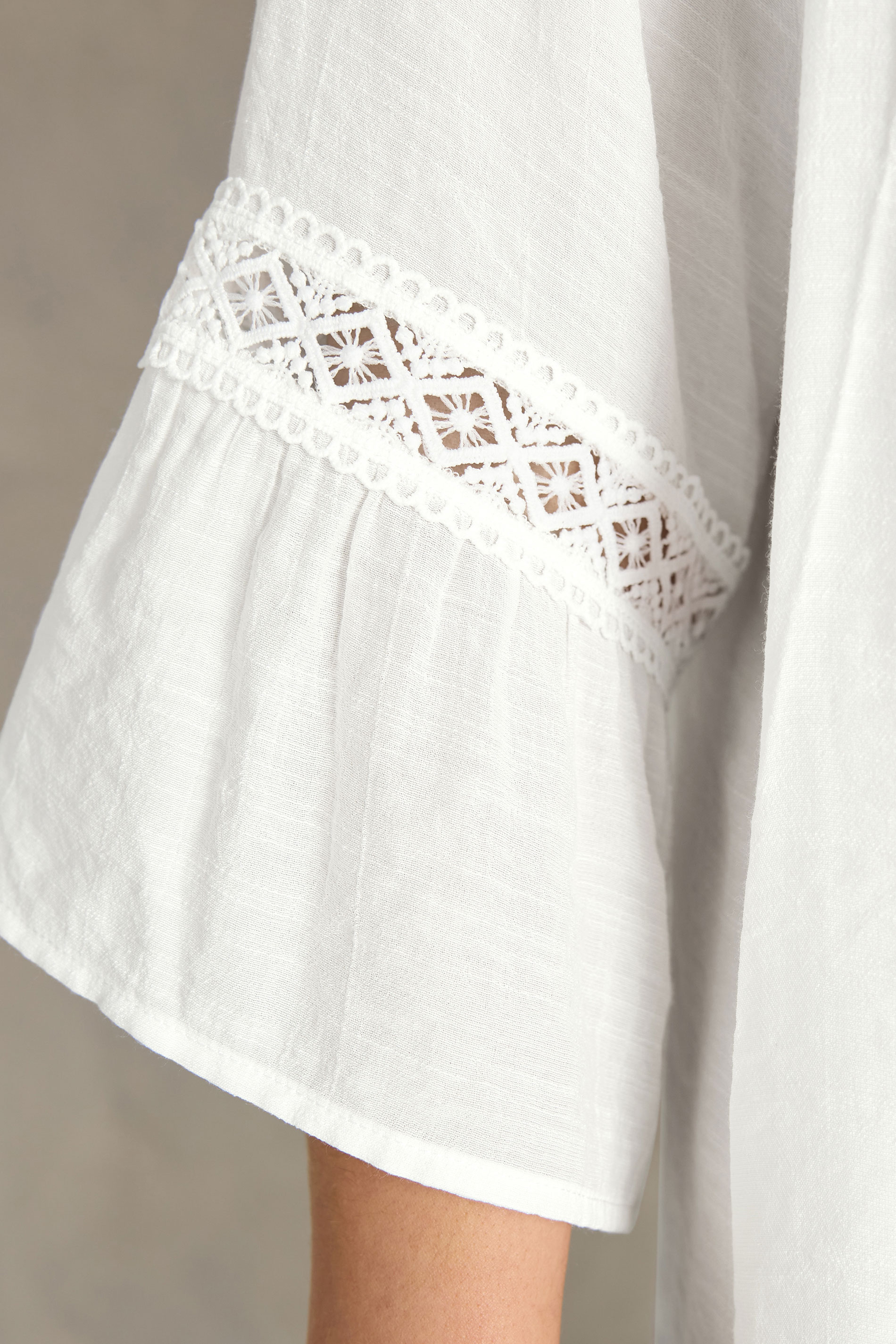 EVANS Plus Size White Crochet Detail Tie Neck Blouse | Evans  5