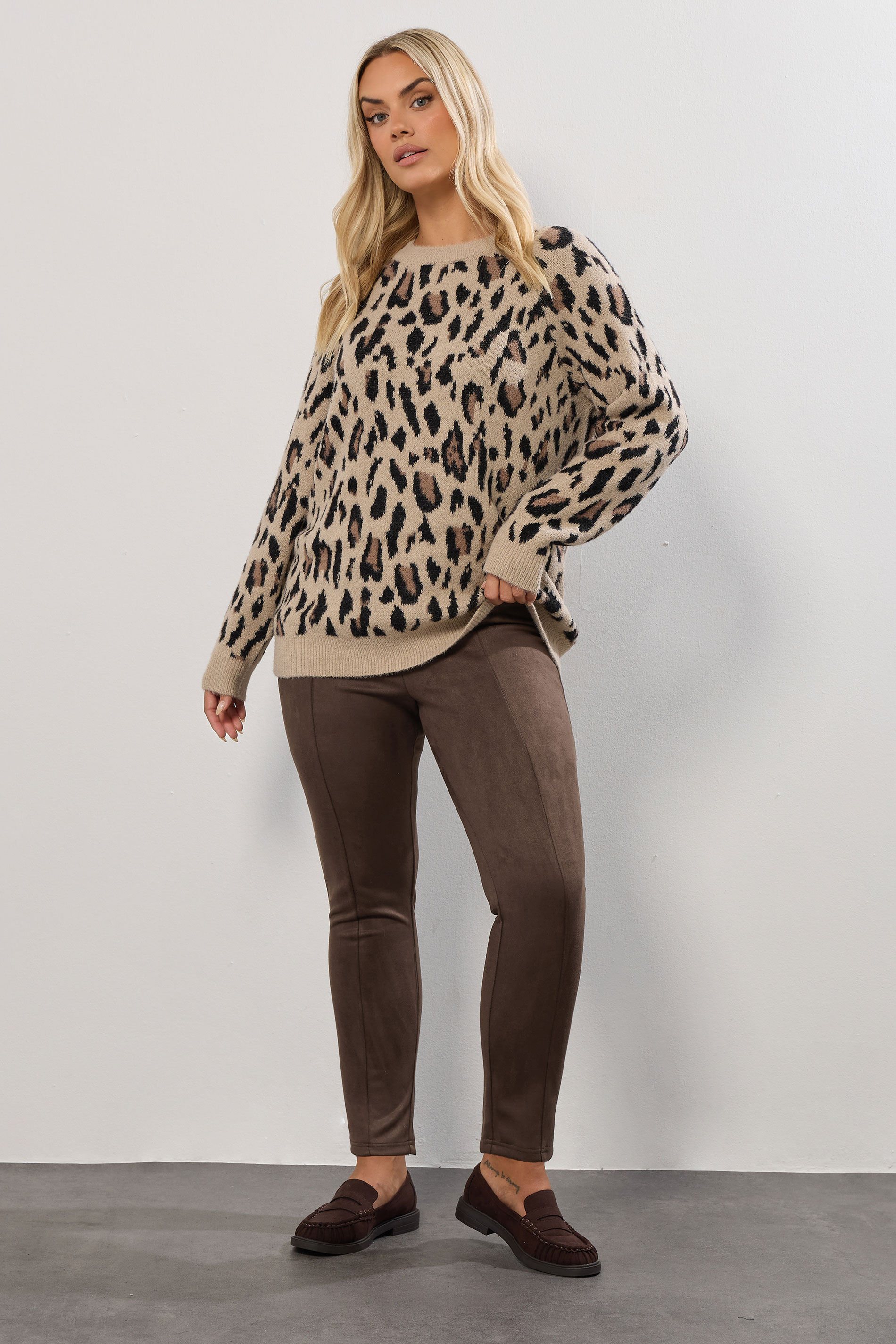 YOURS Plus Size Chocolate Brown Faux Suede Leggings | Yours Clothing 2