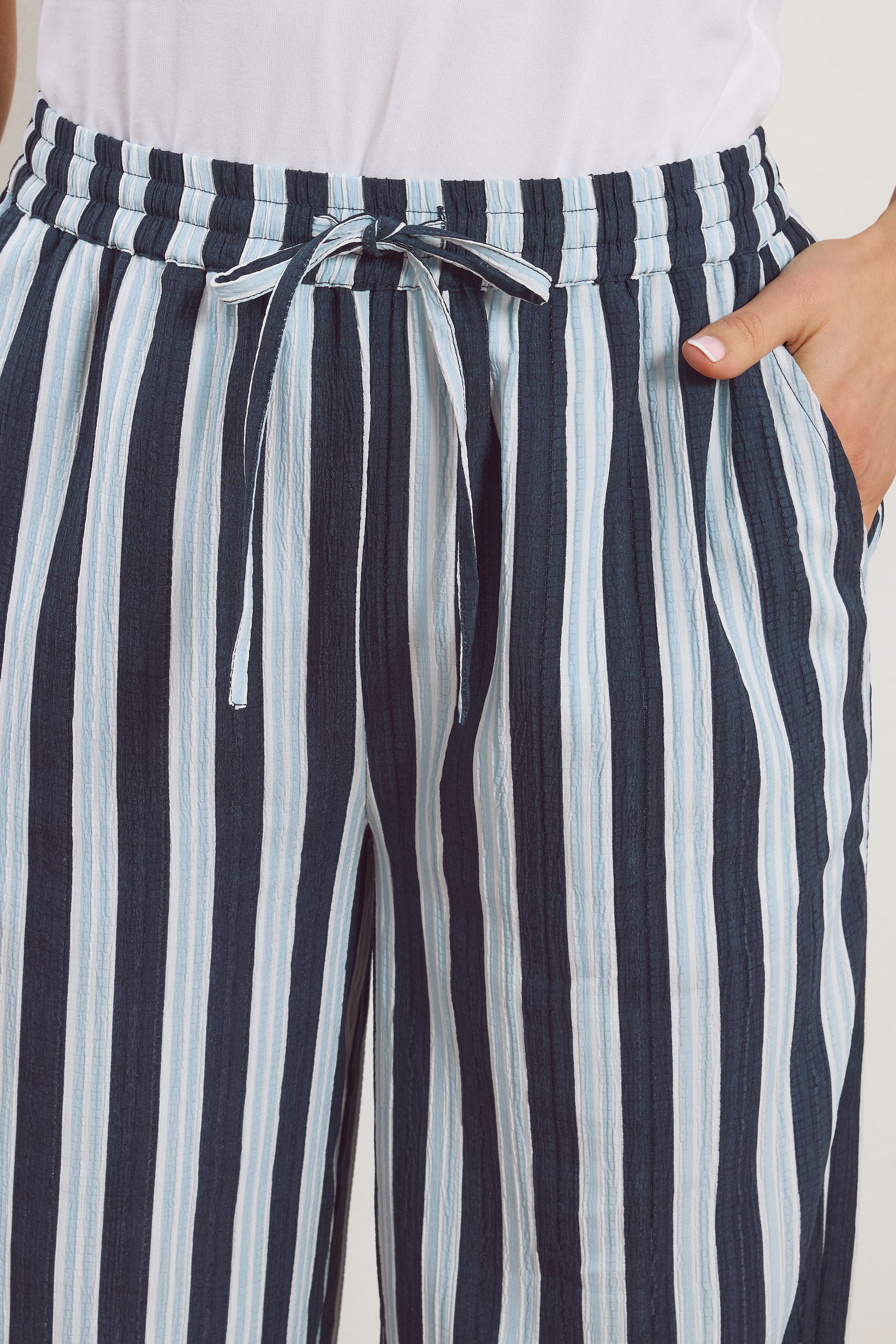 LTS Tall Women's Blue Stripe Textured Wide Leg Trousers | Long Tall Sally  5