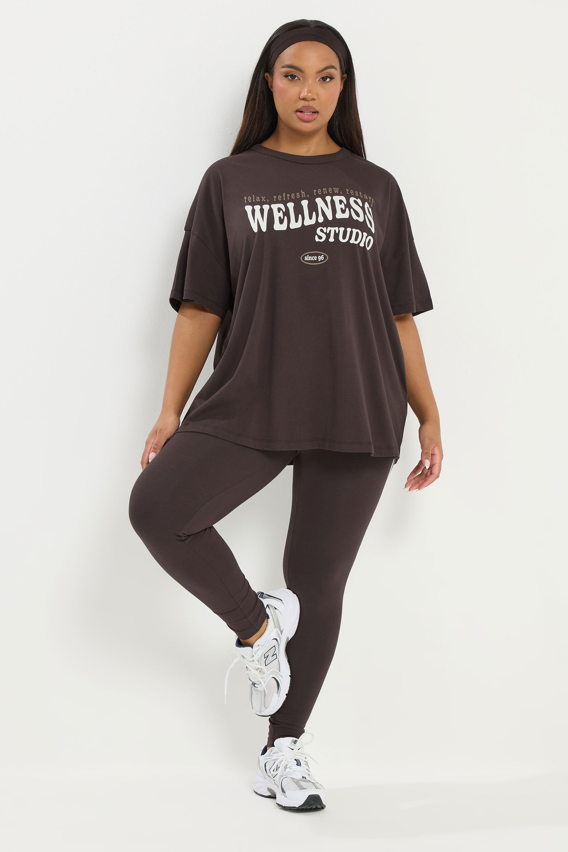 YOURS ACTIVE Plus Size Chocolate Brown 'Wellness Studio' T-Shirt | Yours Clothing 1