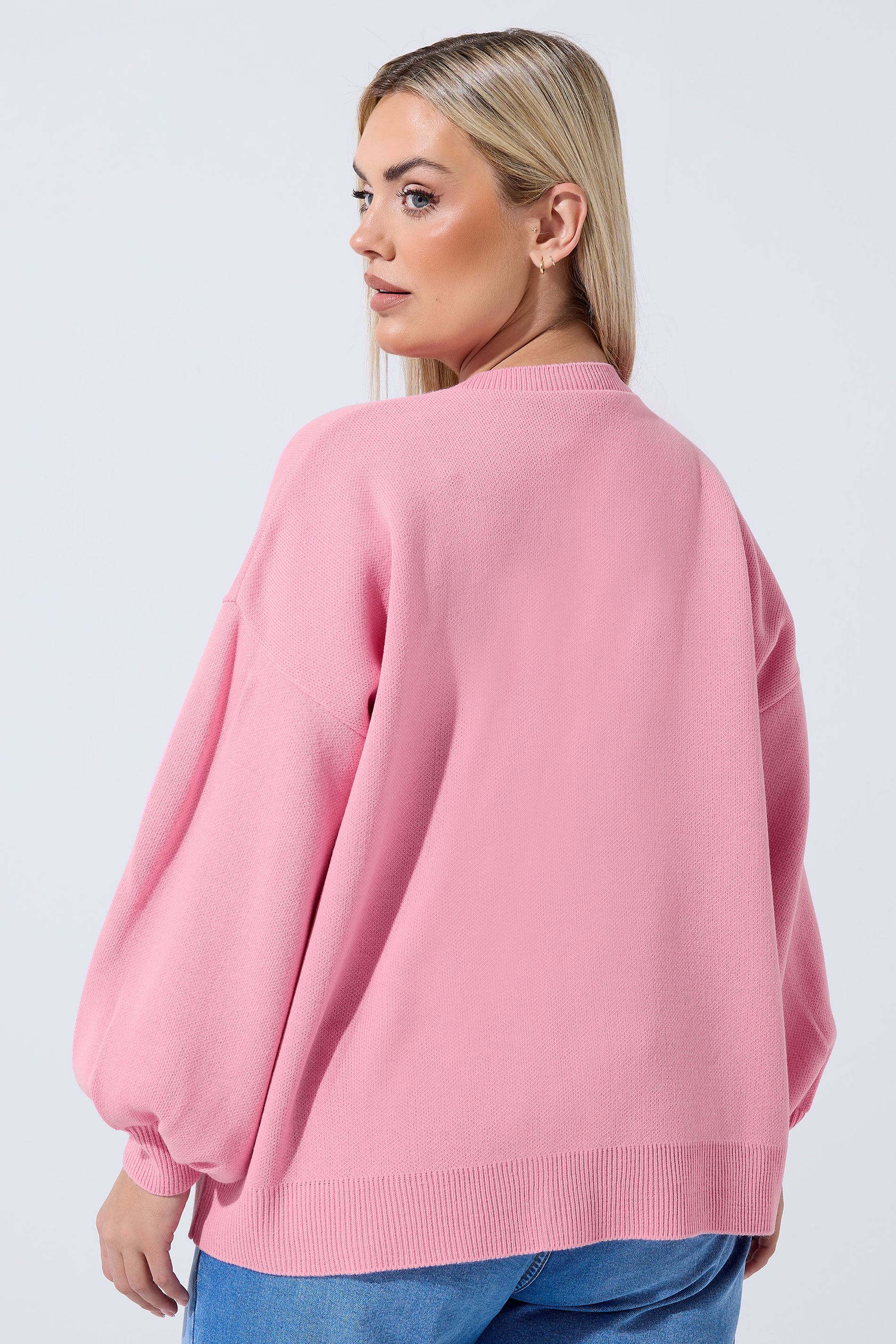LIMITED COLLECTION Plus Size Pink Balloon Sleeve Cardigan | Yours Clothing 2