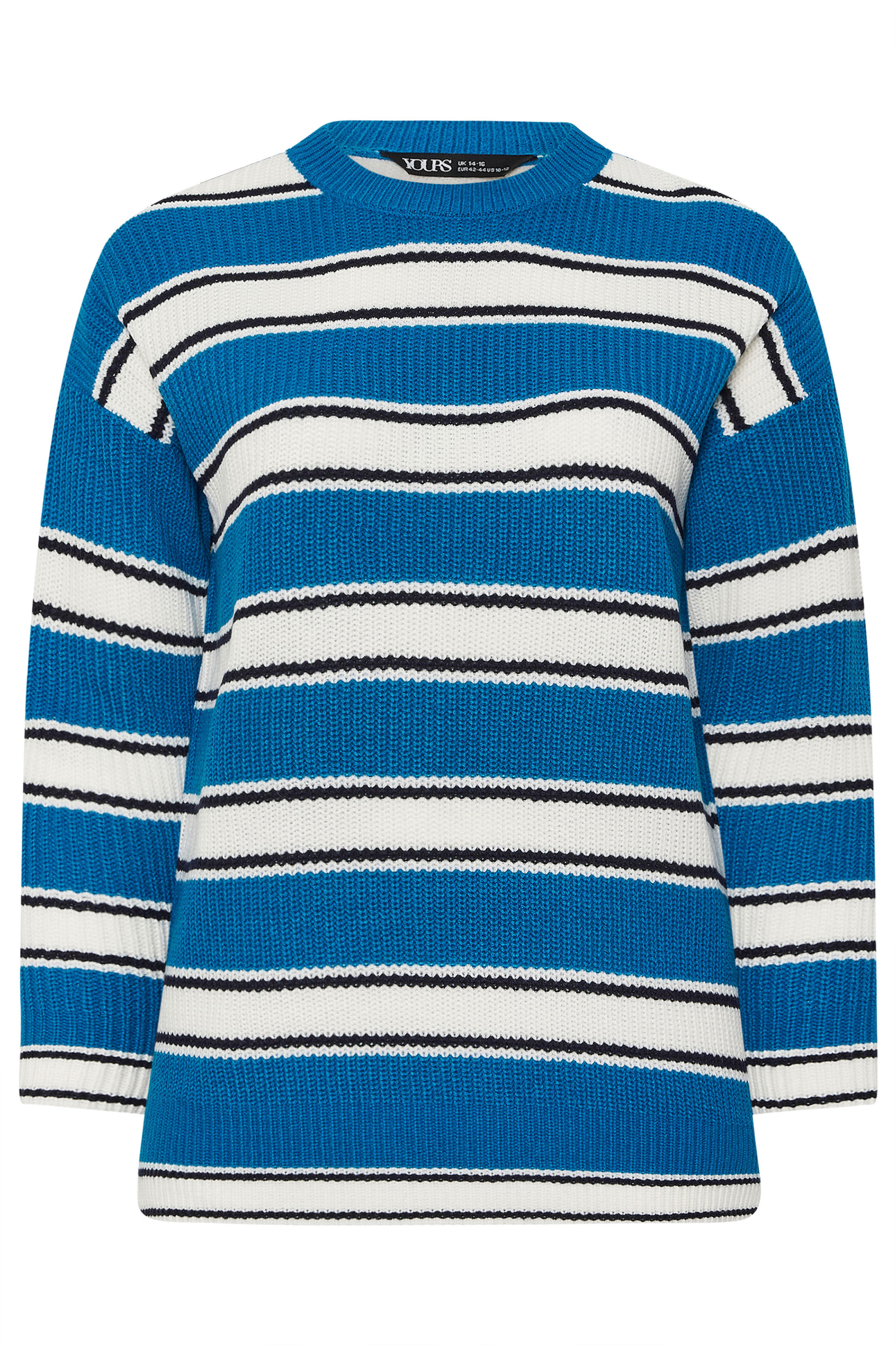 YOURS Plus Size Blue Stripe Knitted Jumper | Yours Clothing 5