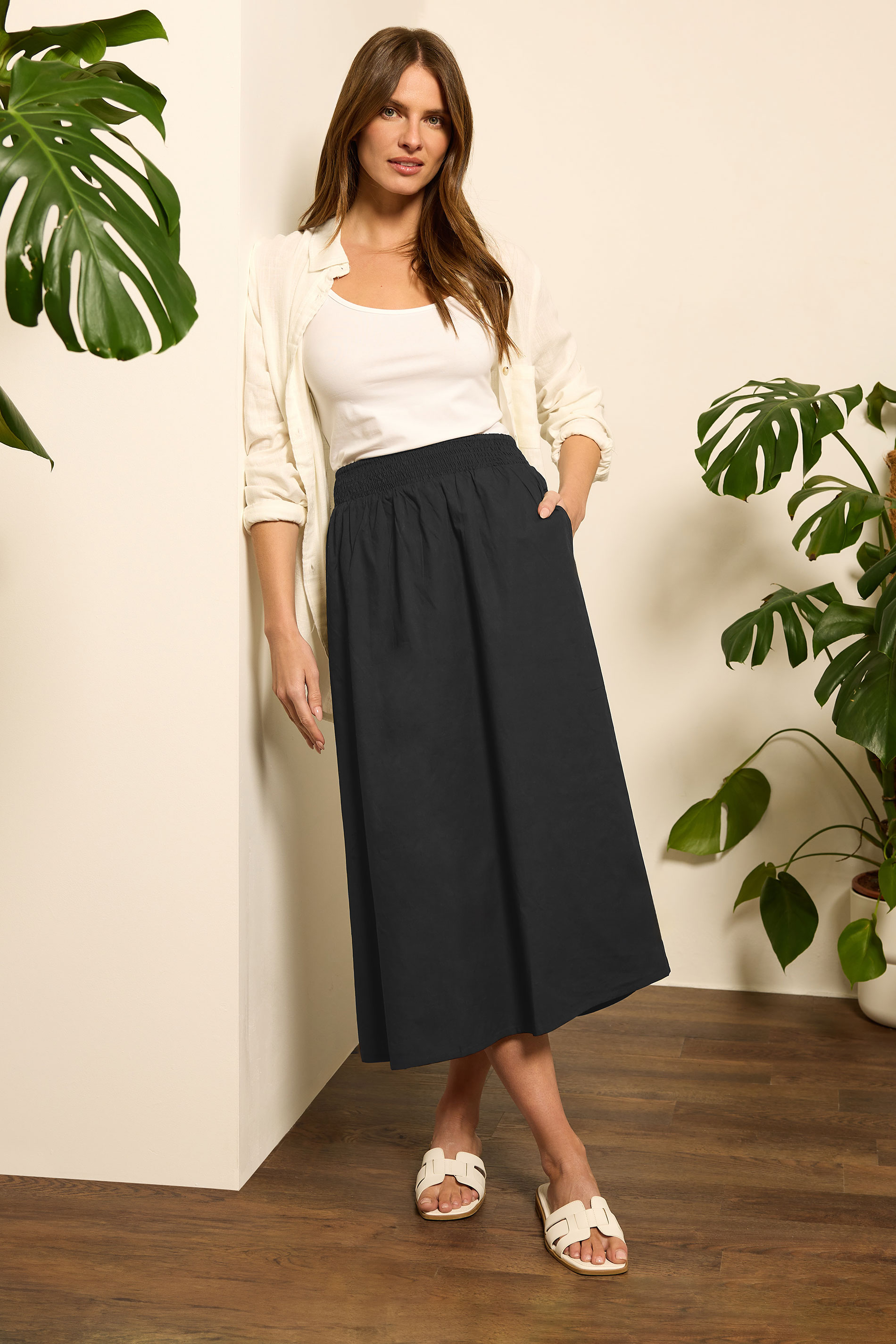 M&Co Black Cotton Pocket Detail Midi Skirt | M&Co 1