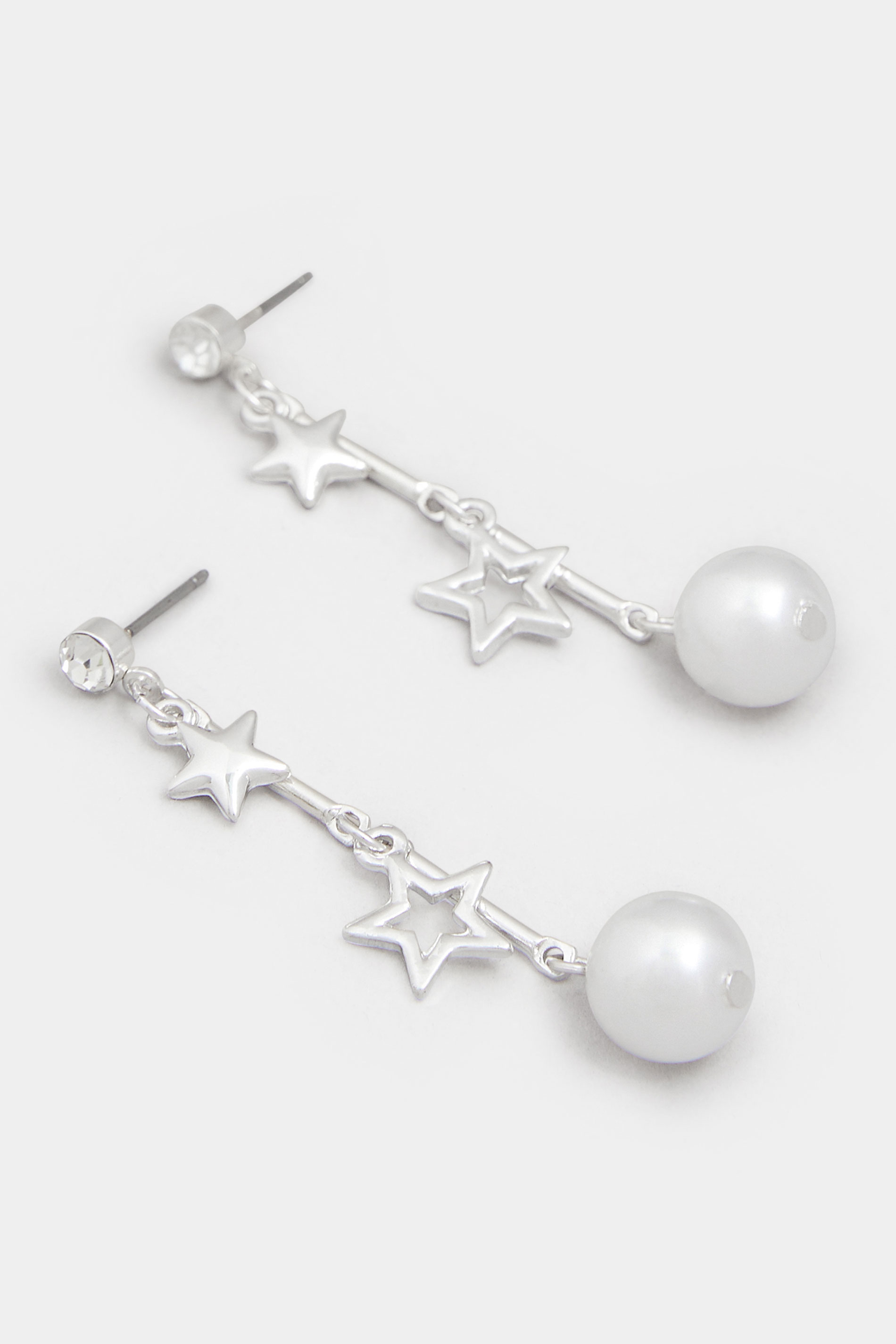 Silver Tone Star Pearl Drop Earrings | Yours Clothing 2