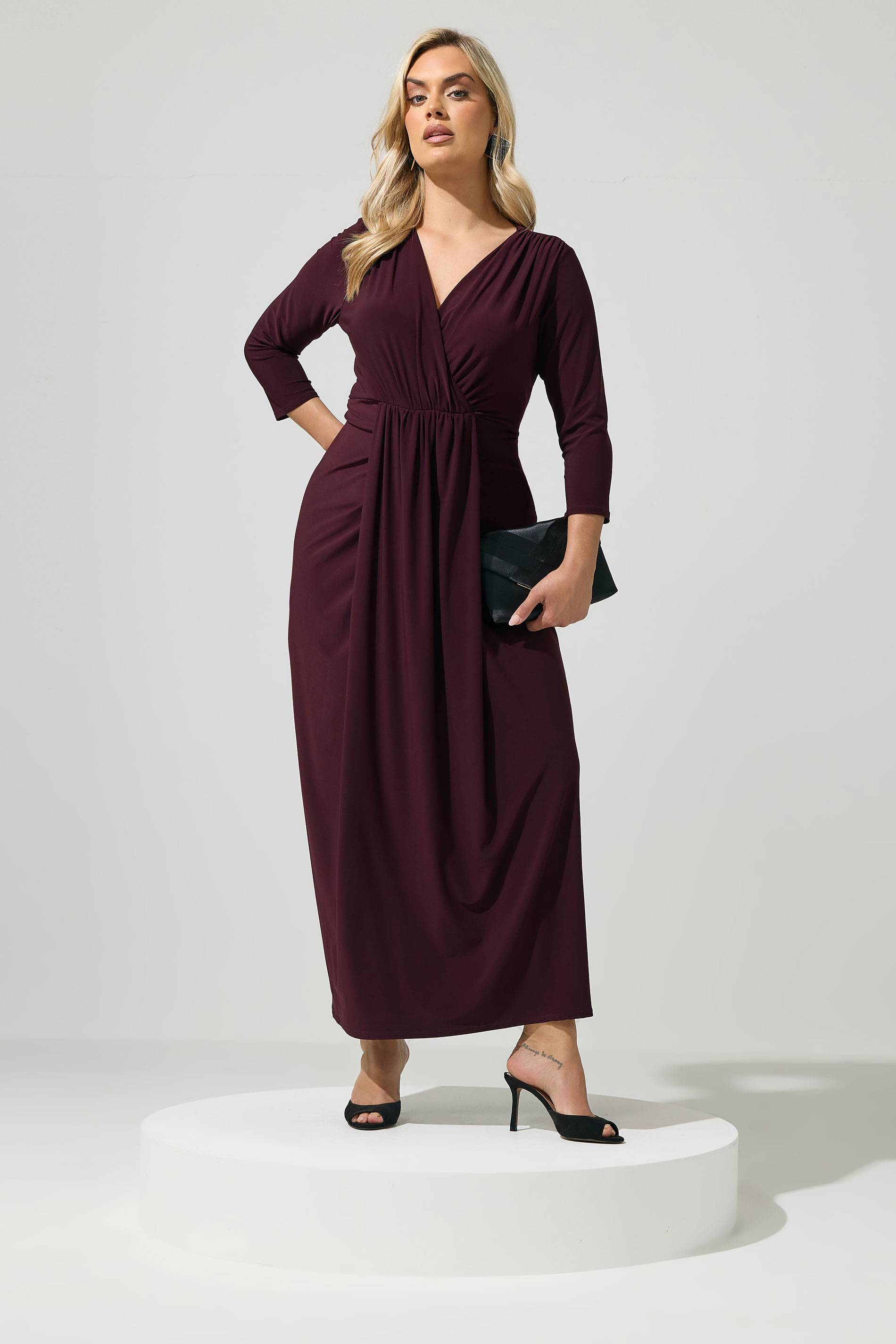 YOURS LONDON Plus Size Purple Maxi Drape Dress | Yours Clothing 1