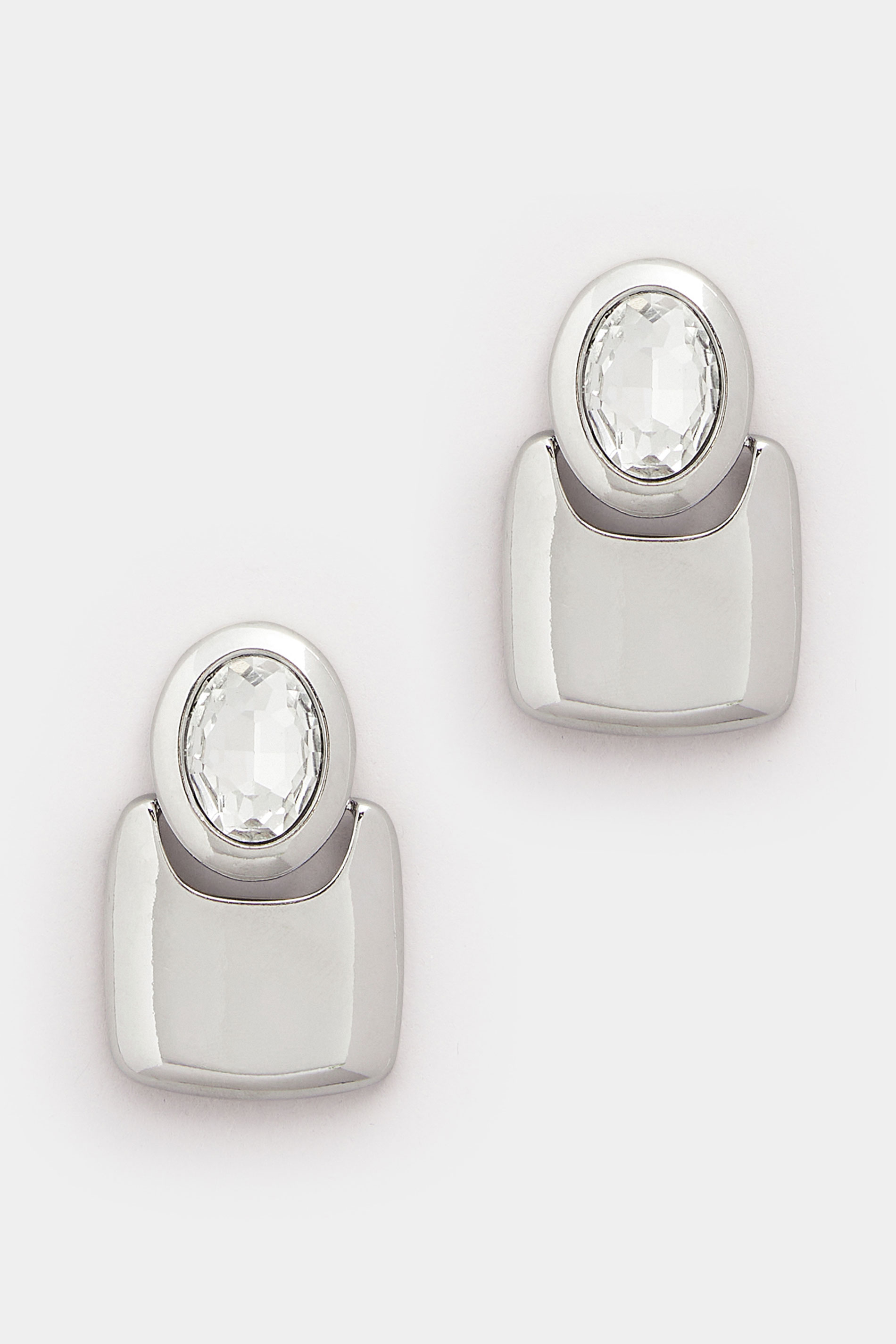 Silver Tone Diamante Drop Statement Earrings | Yours Clothing 3