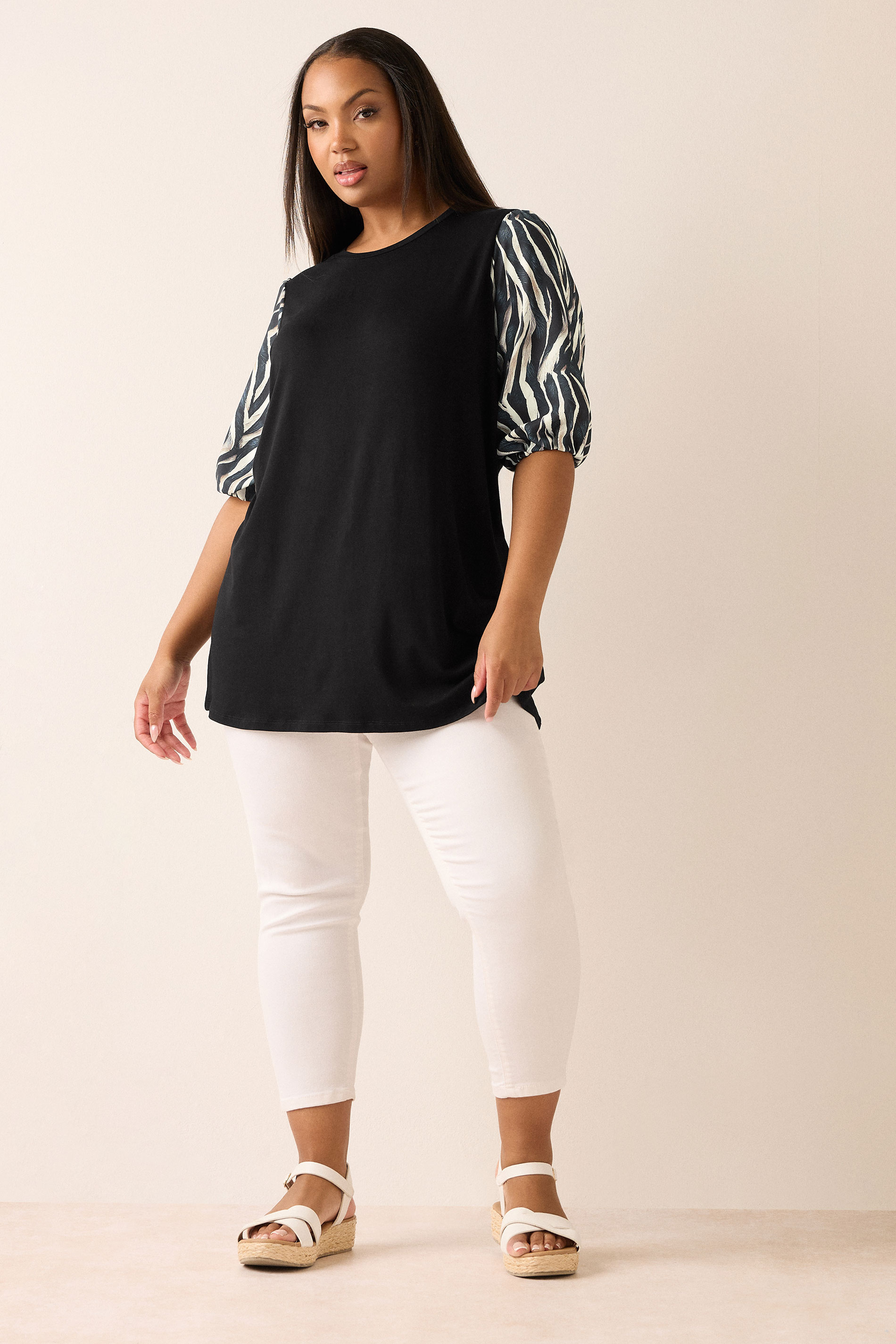 YOURS Plus Size Black Zebra Print Sleeve Top | Yours Clothing 1