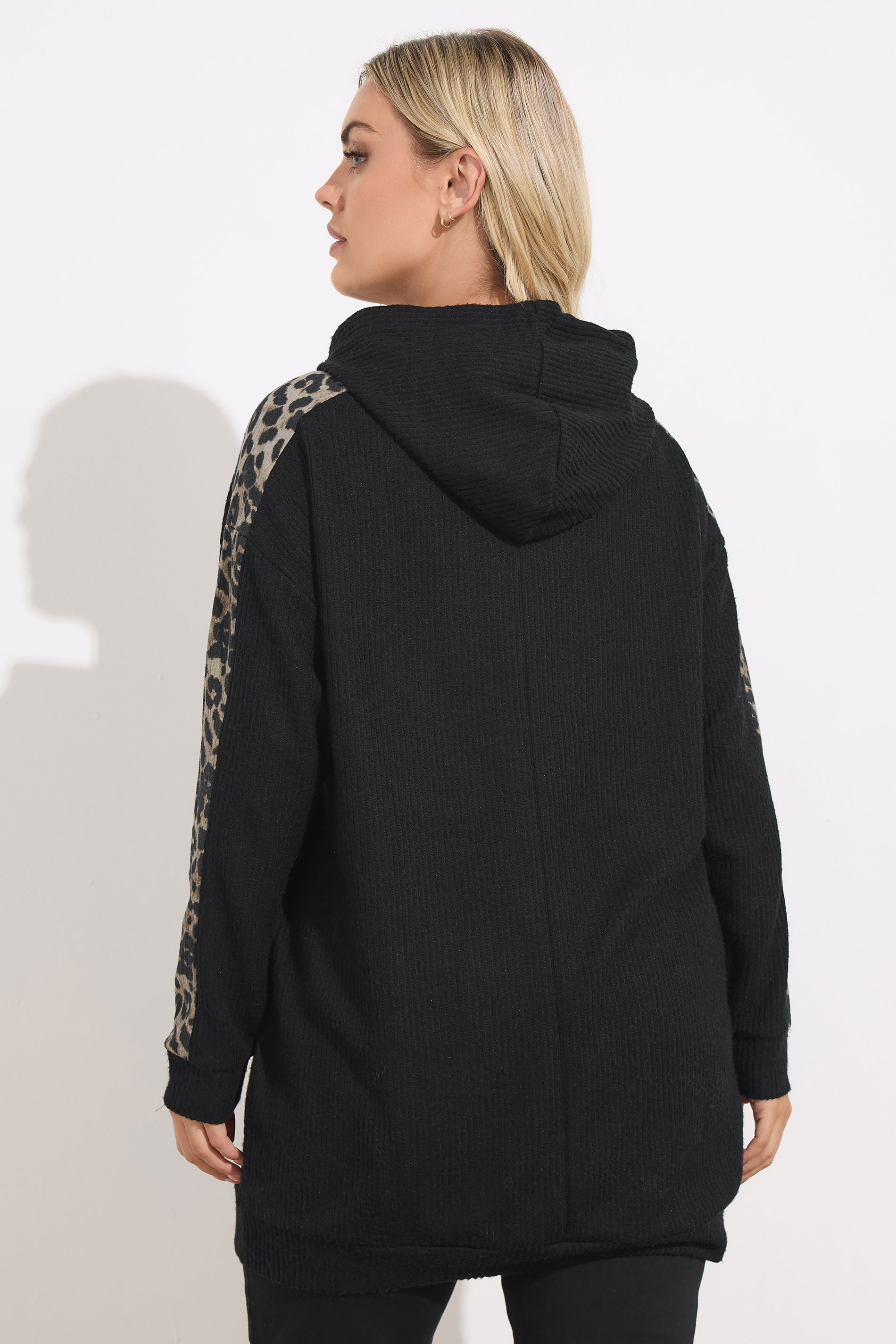 YOURS Plus Size Black Leopard Print Trim Hoodie | Yours Clothing  2