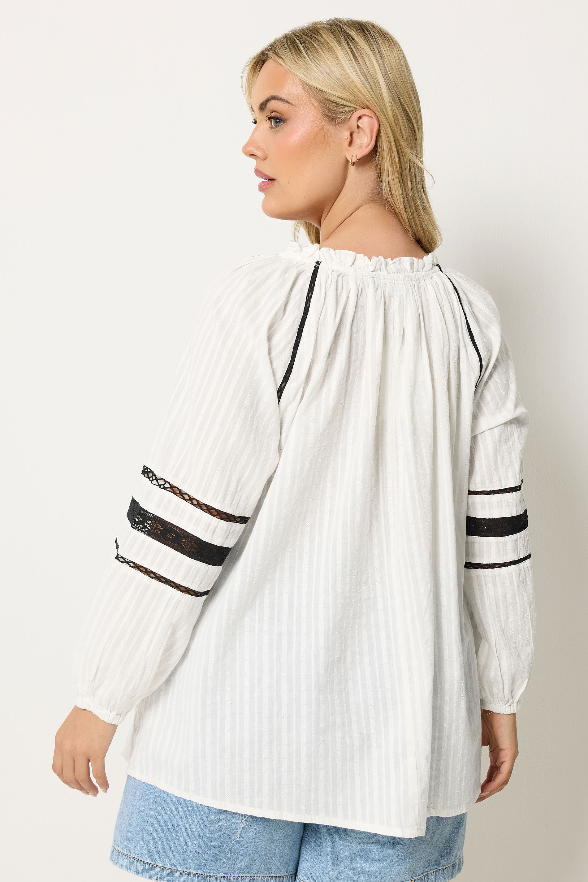 YOURS Plus Size Cream Embroidered Tie Neck Blouse | Yours Clothing 5