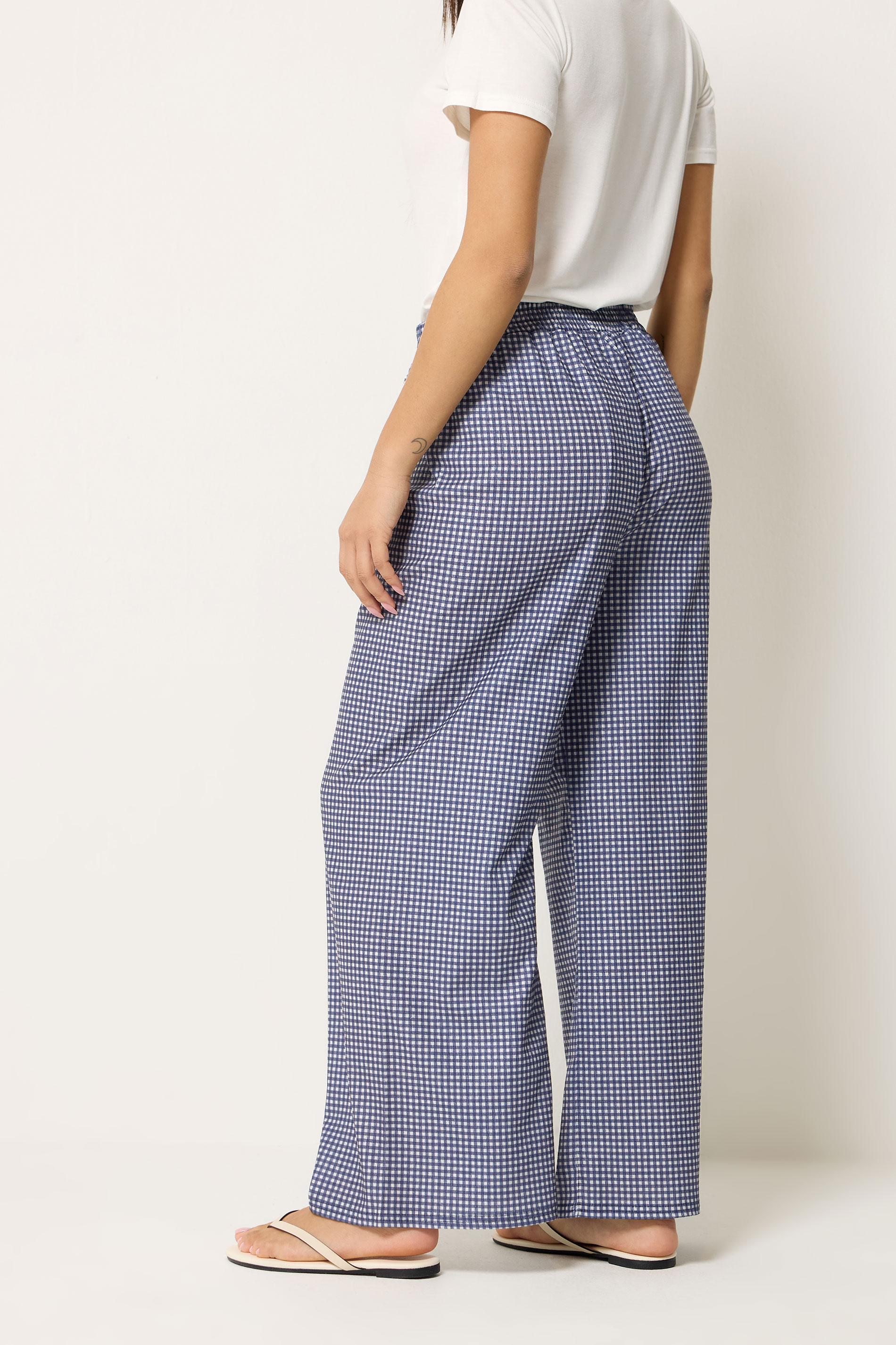 M&Co Petite Blue Check Wide Leg Trousers | M&Co 2