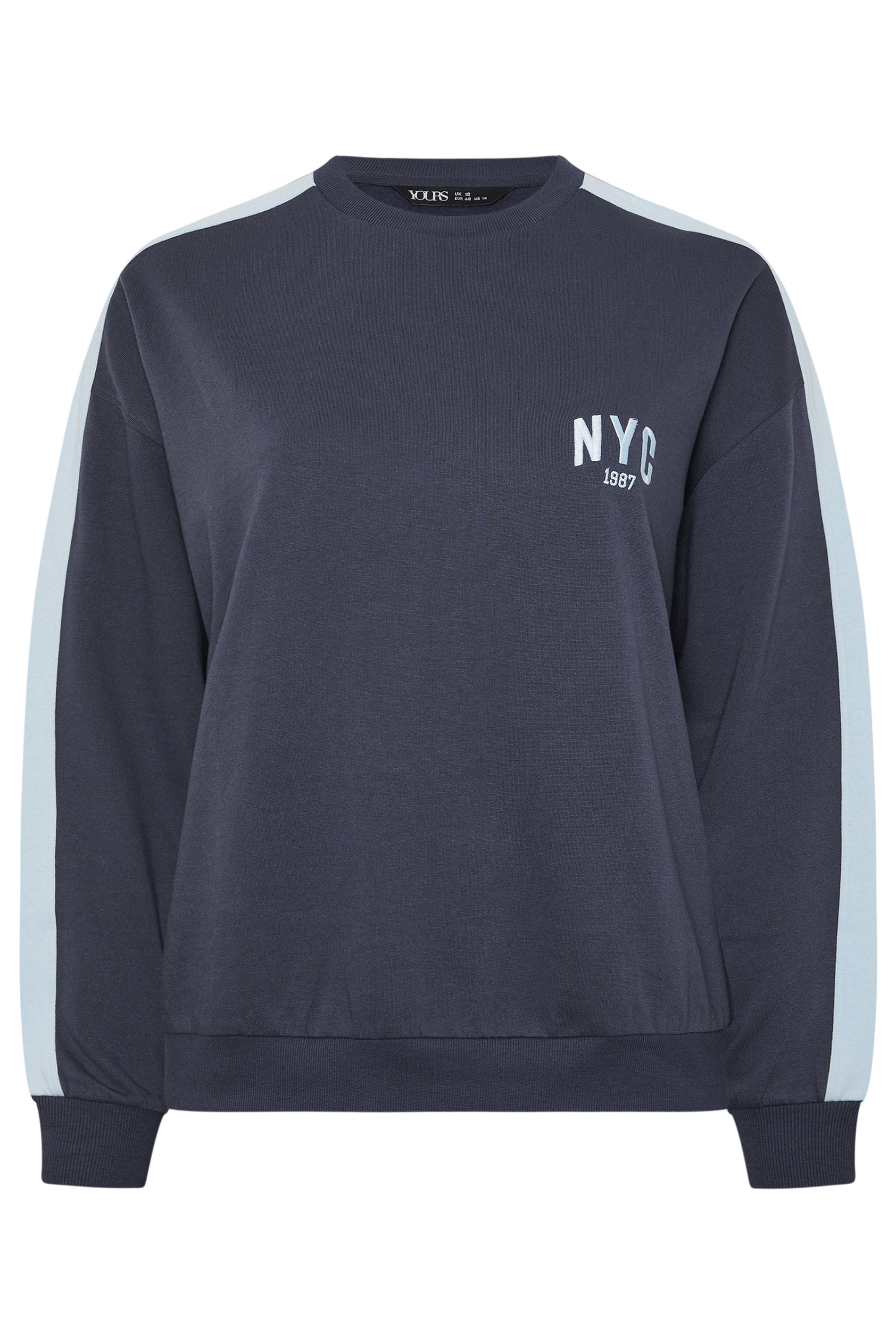 YOURS Plus Size Navy Blue 'NYC' Side Stripe Sweatshirt | Yours Clothing 7