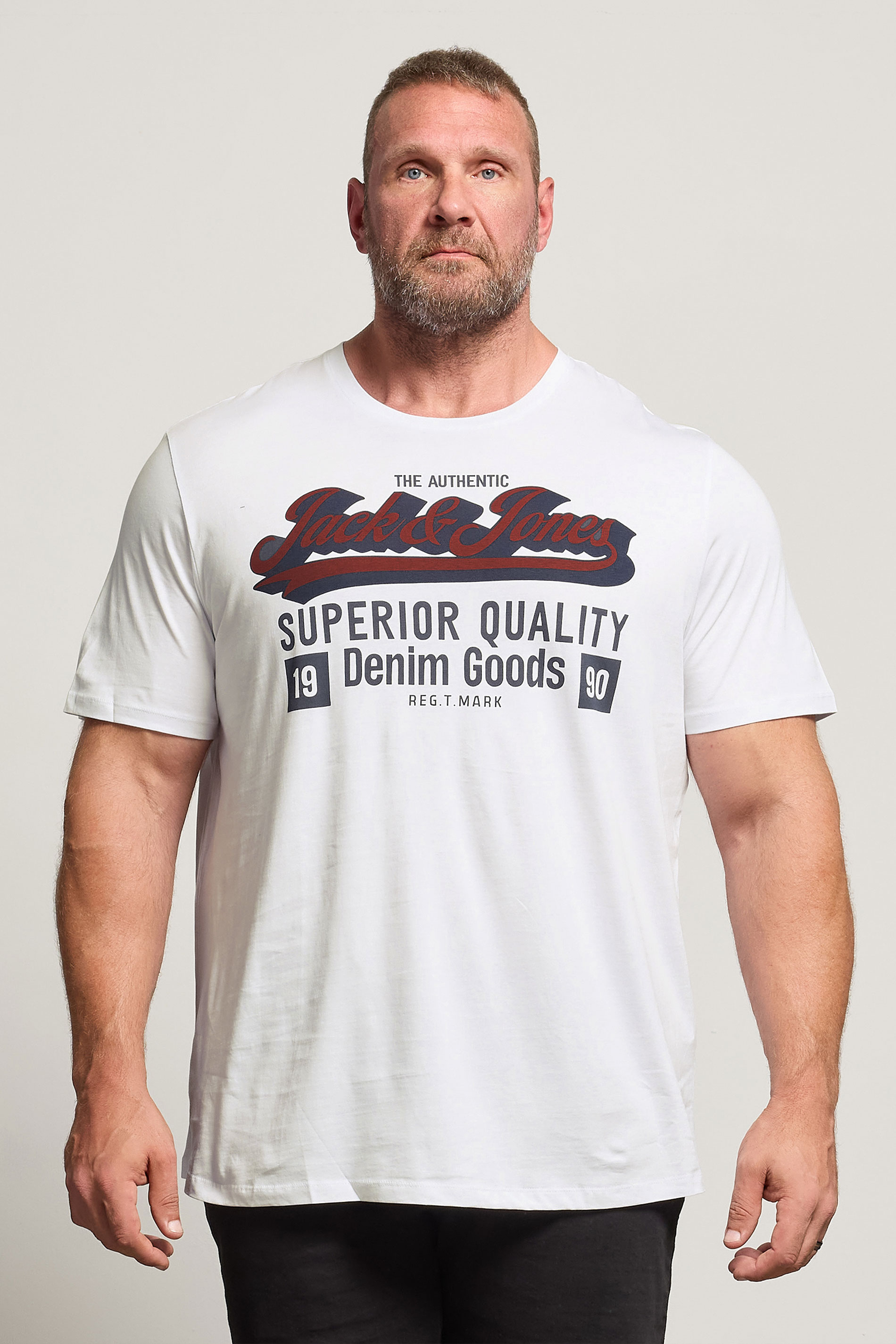 JACK & JONES Big & Tall White Logo Chest Print T-Shirt | BadRhino 3