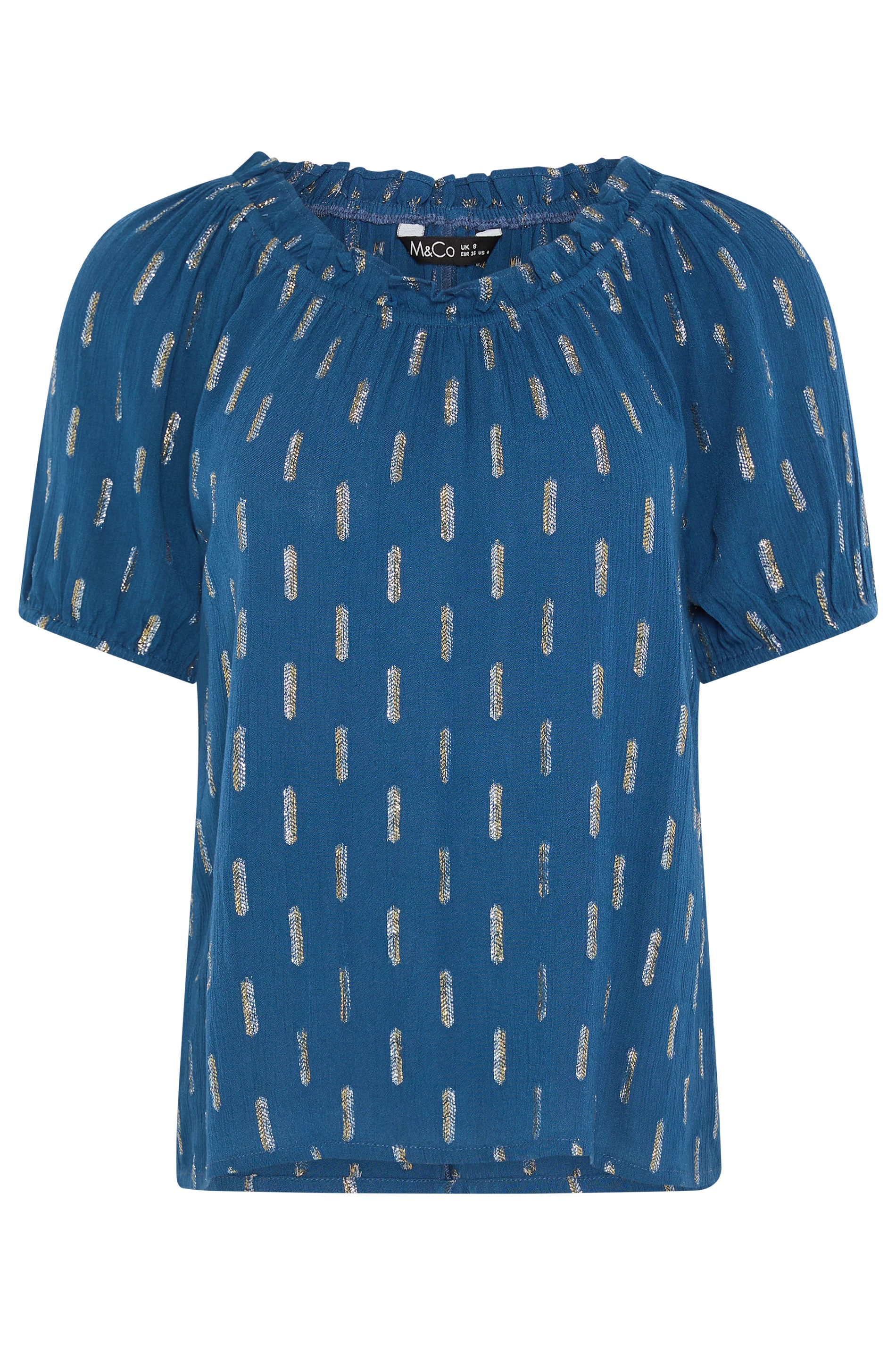 M&Co Petite Navy Blue Foil Scoop Neck Top | M&Co 6