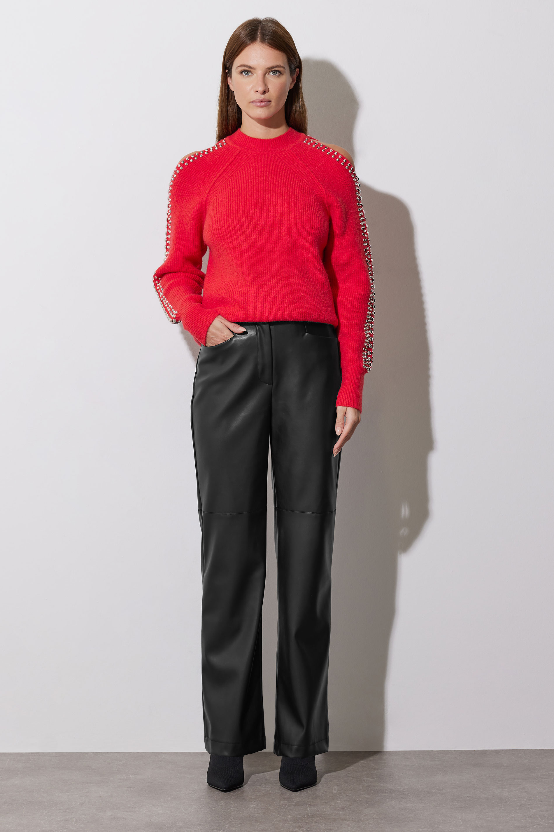 STAR Red Embellished Sleeve Jumper | STAR x JM 1