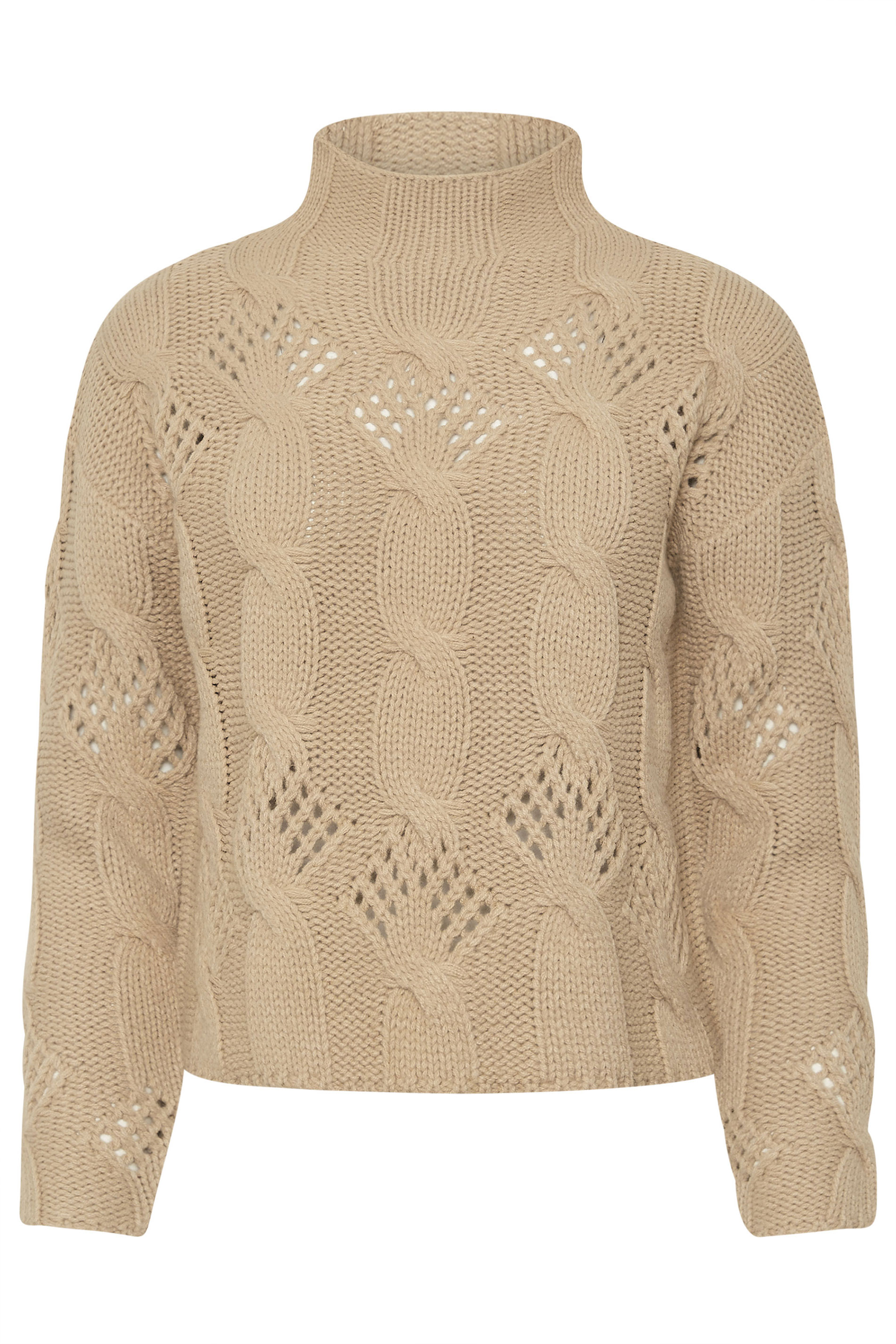 PixieGirl Petite Women's Beige Brown Cable Knit High Neck Jumper | PixieGirl 5