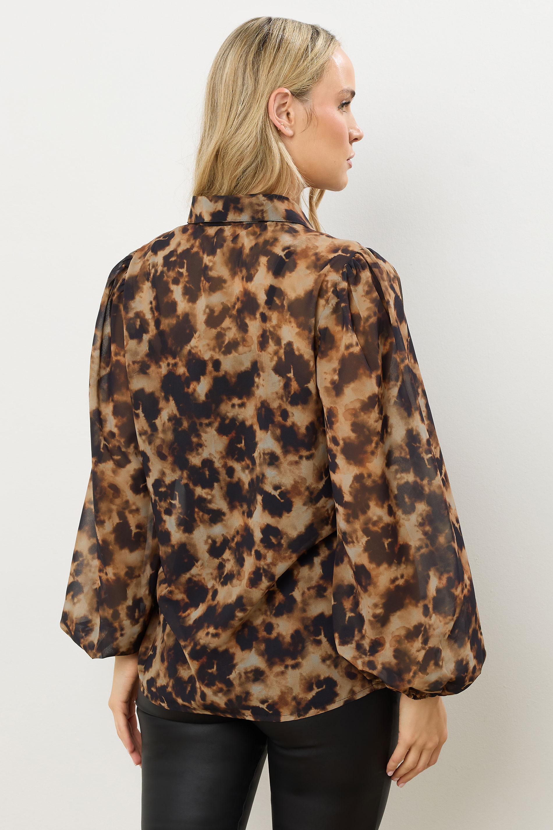 LTS Tall Brown Marble Sheer Pintuck Blouse | Long Tall Sally 2
