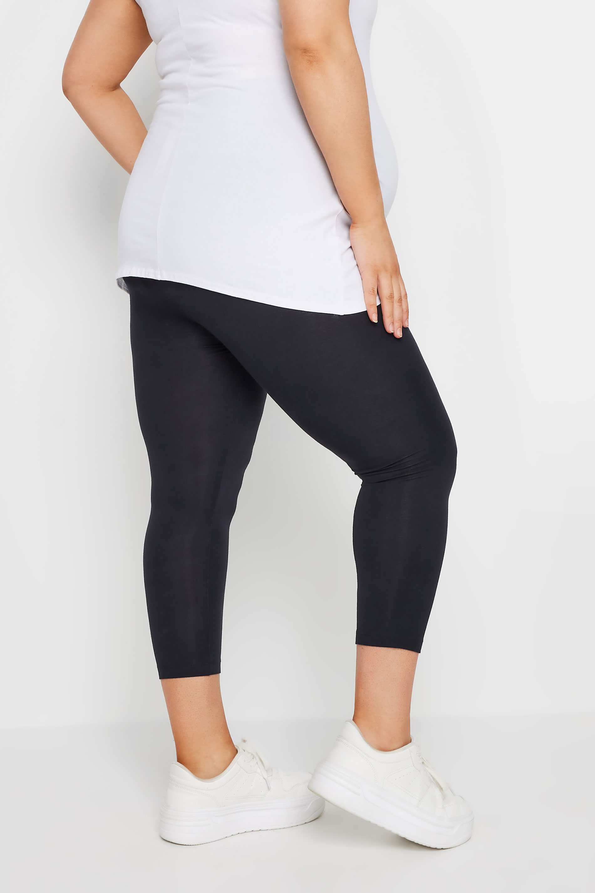 BUMP IT UP MATERNITY Plus Size Navy Blue Stretch Cropped Leggings | Yours Clothing 2