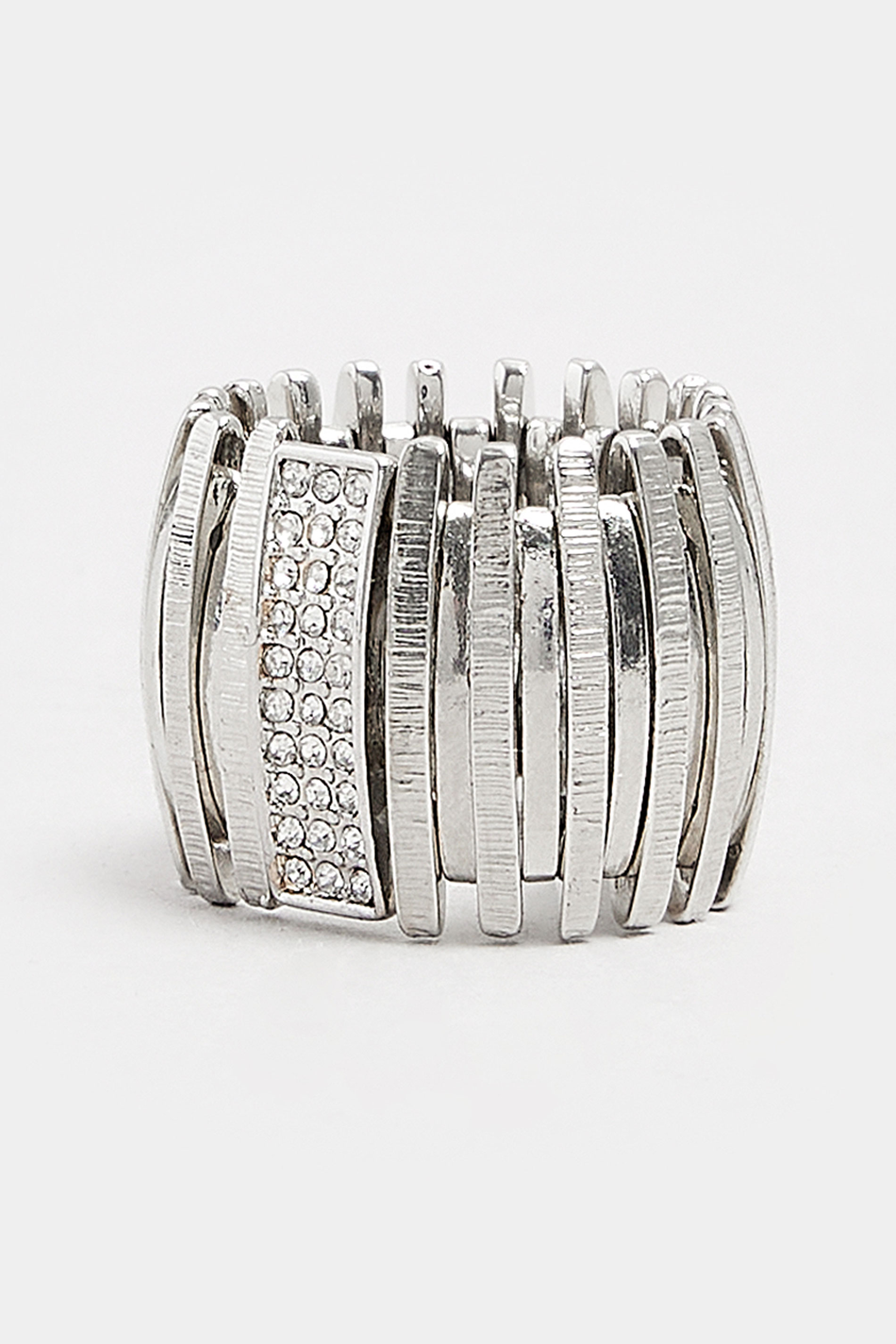 Silver Tone Stretch Diamante Ring | Yours Clothing 2