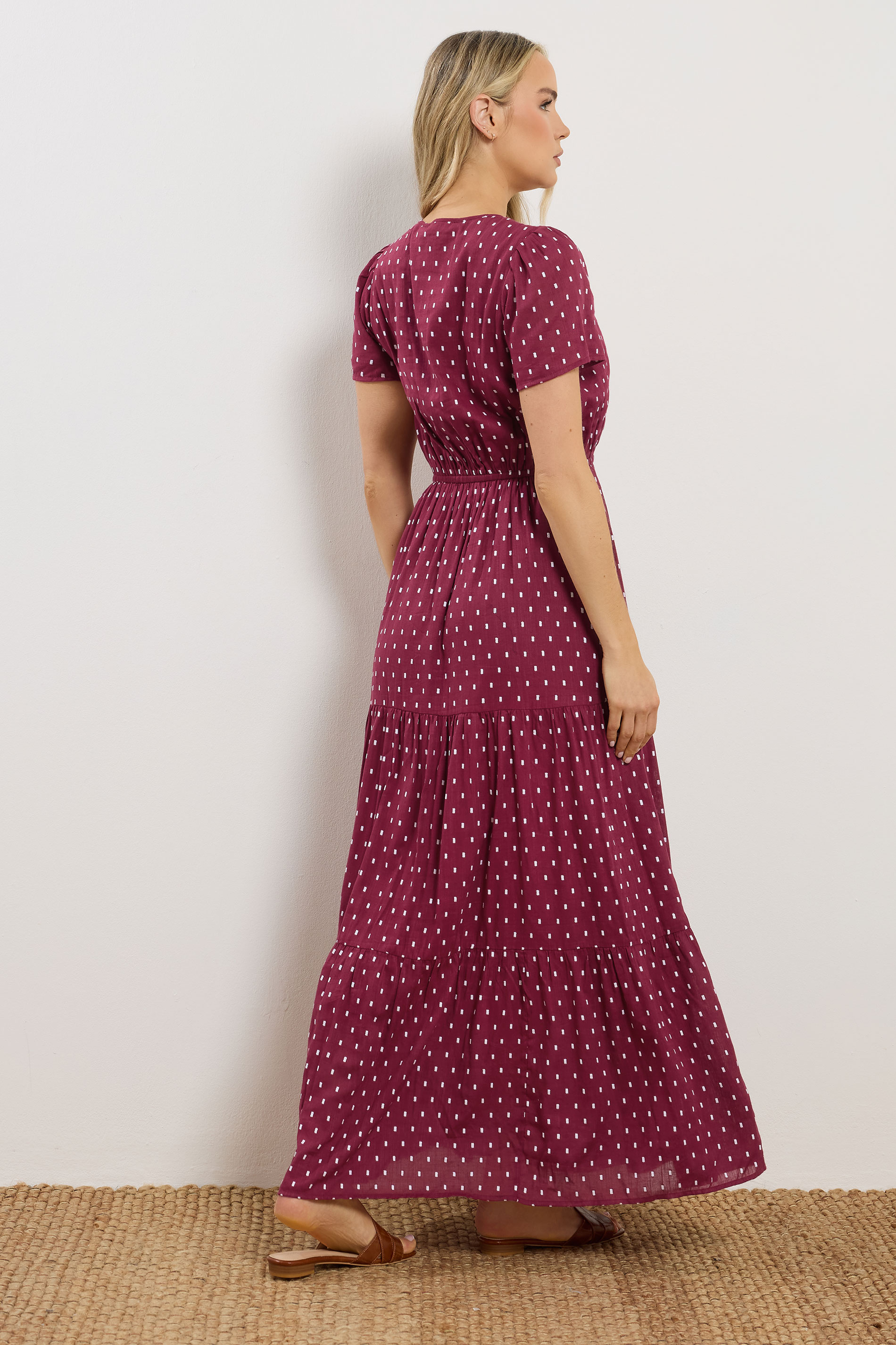 LTS Tall Women's Wine Red Dobby Spot Tiered Maxi Dress | Long Tall Sally 2