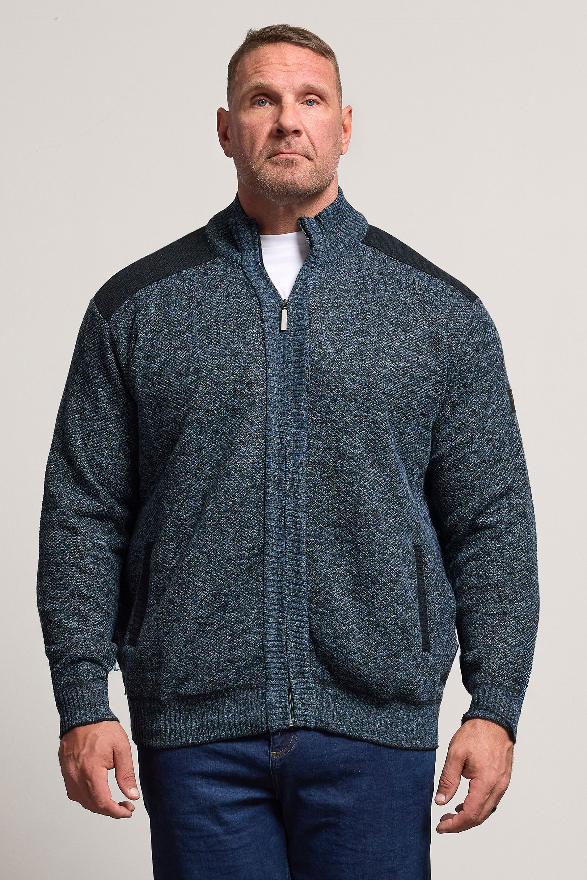 D555 Big & Tall Blue Marl Zip Through Knitted Jumper | BadRhino 3