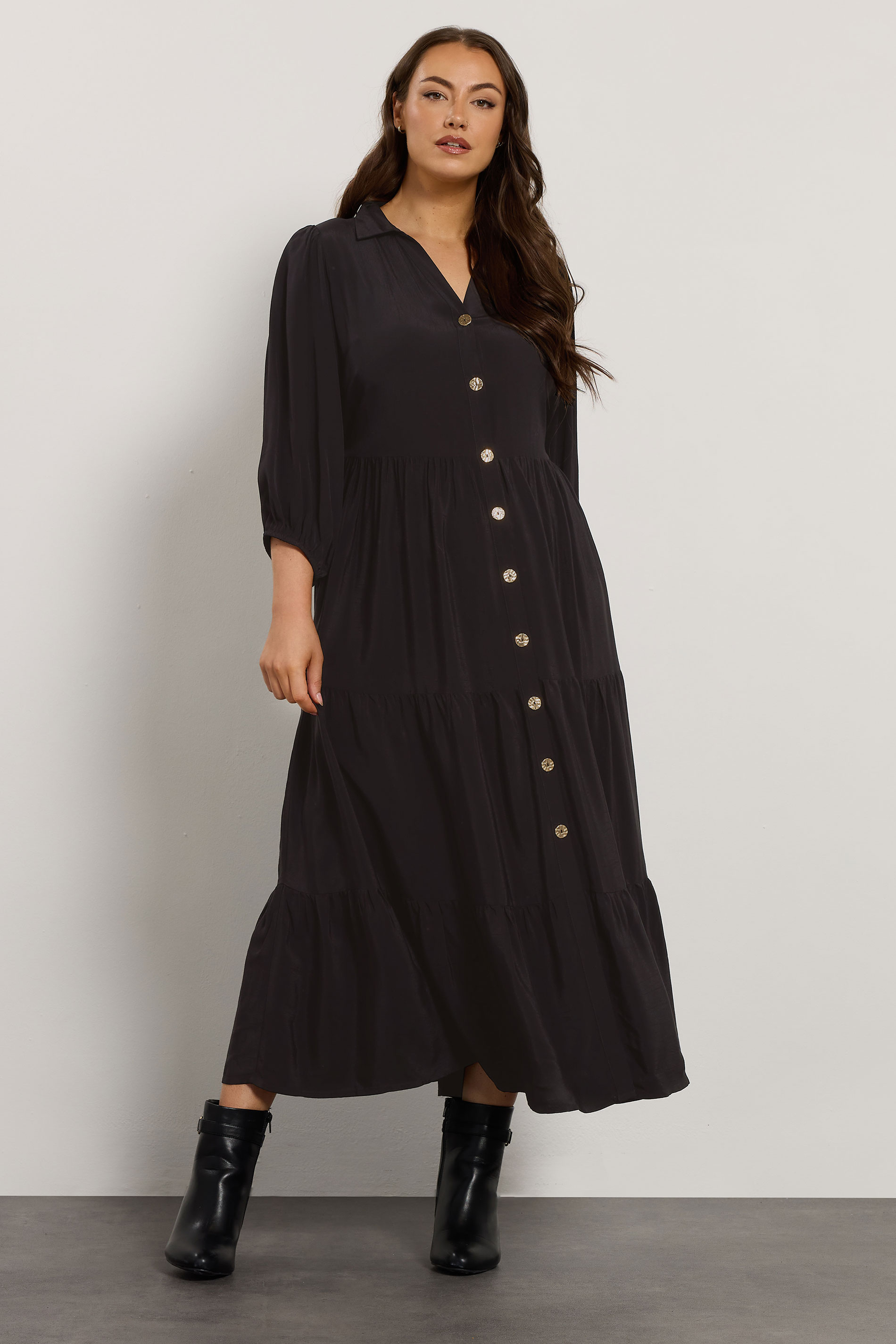 EVANS Plus Size Black Premium Tiered Maxi Dress | Evans 2