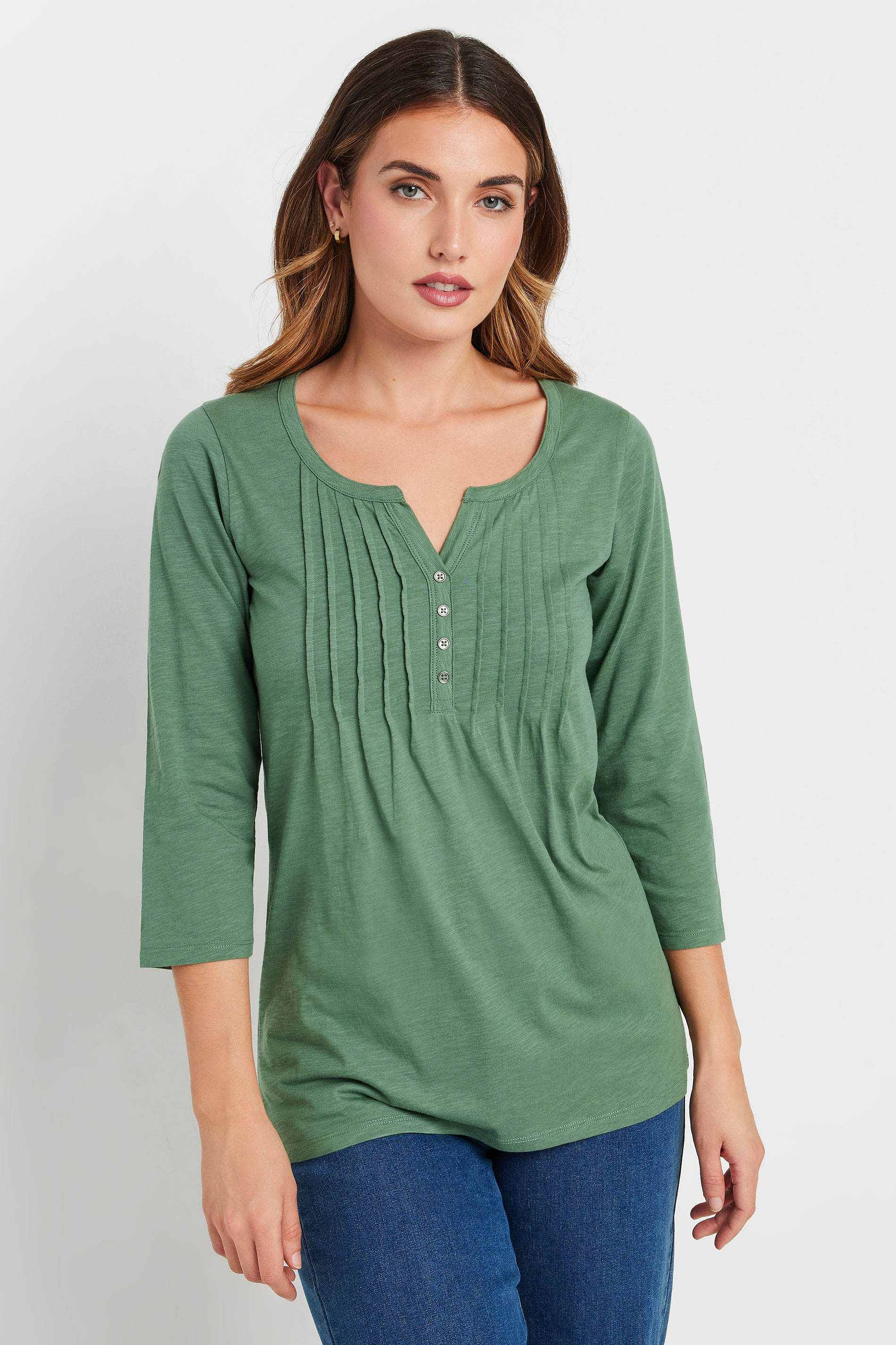 LTS Tall Green Cotton Henley Top | Long Tall Sally 3