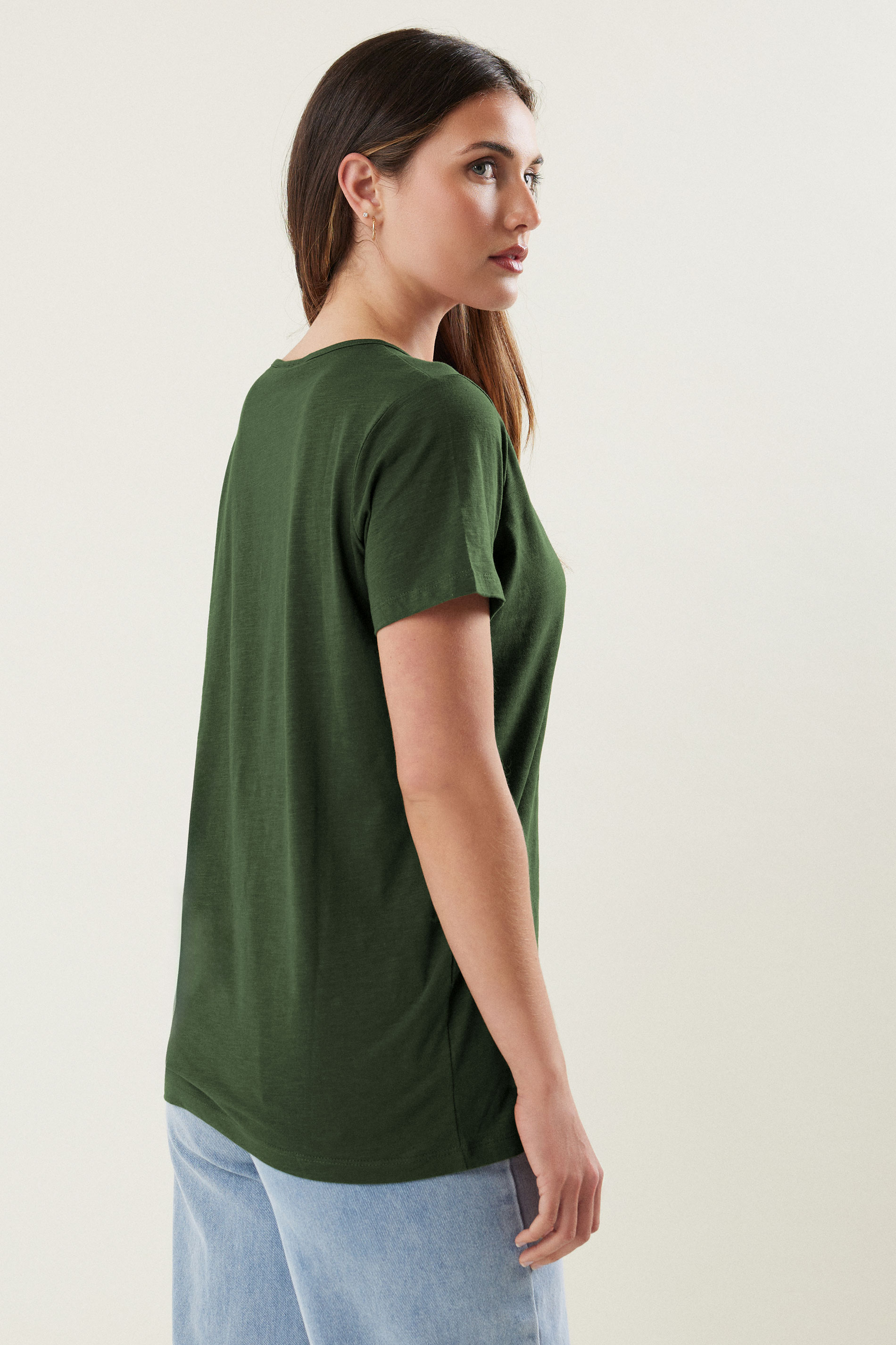 LTS Tall Khaki Green V-Neck Cotton T-Shirt | Long Tall Sally 2
