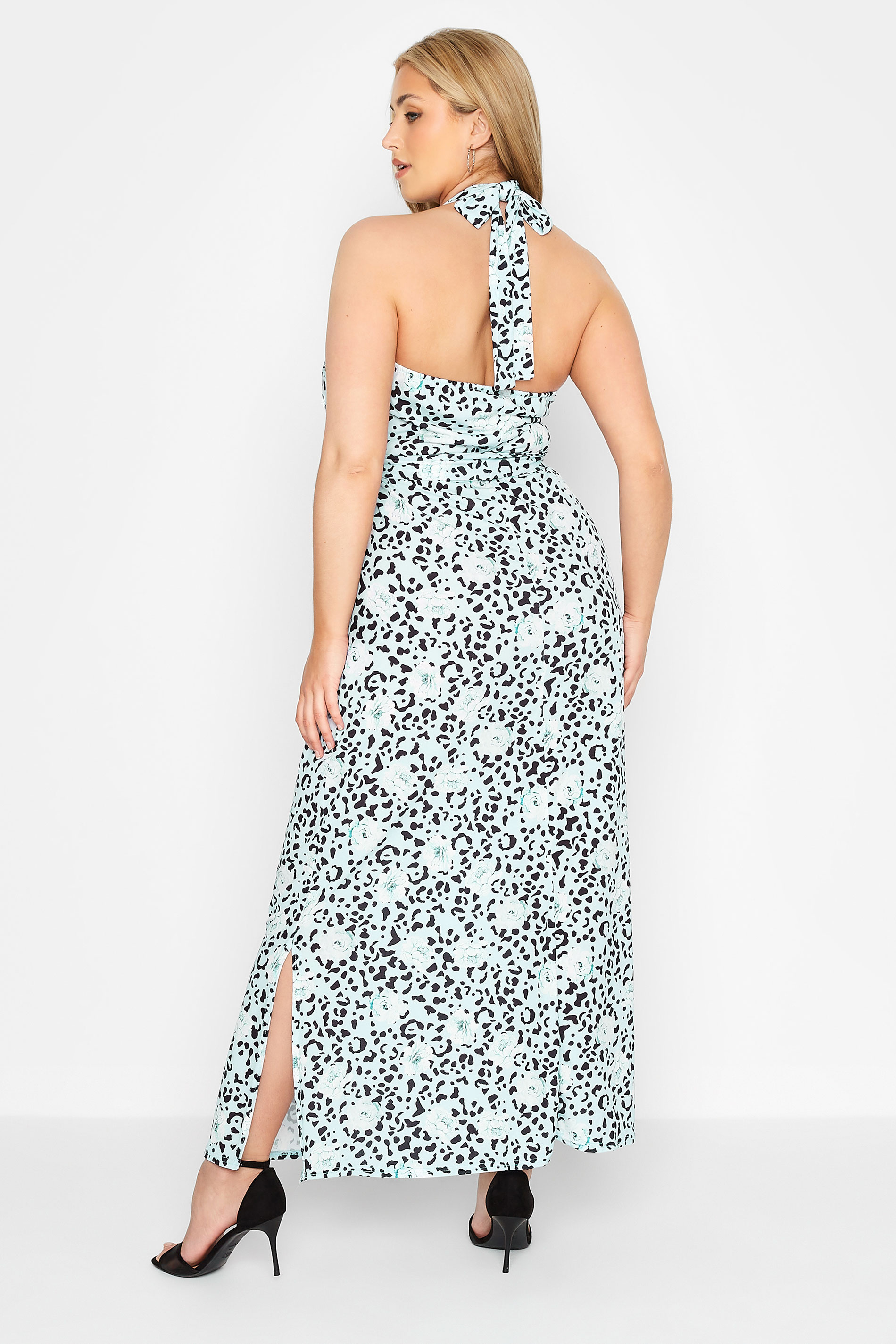 YOURS LONDON Plus Size Blue Leopard Print Halter Neck Maxi Dress | Yours Clothing  3